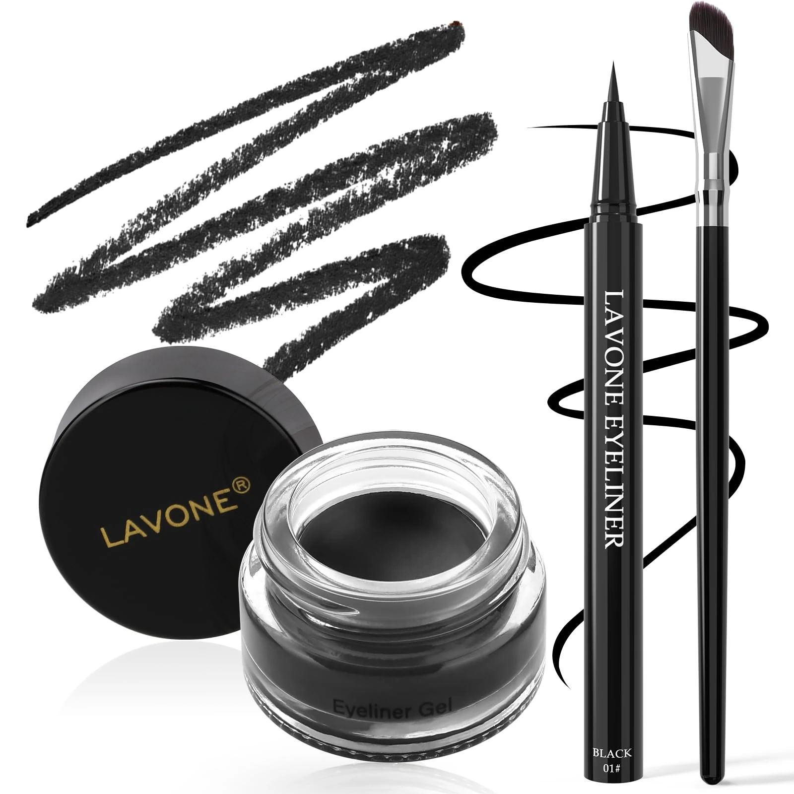 Amazon.com : LAVONE Eyeliner Set - Waterproof Makeup Kit with Liquid Eye Liner Pencil, Gel Eyeliner and Angled Eye Liner Brush, Waterproof, Smudge Resistant, Long Lasting Formula - Black : Beauty & Personal Care