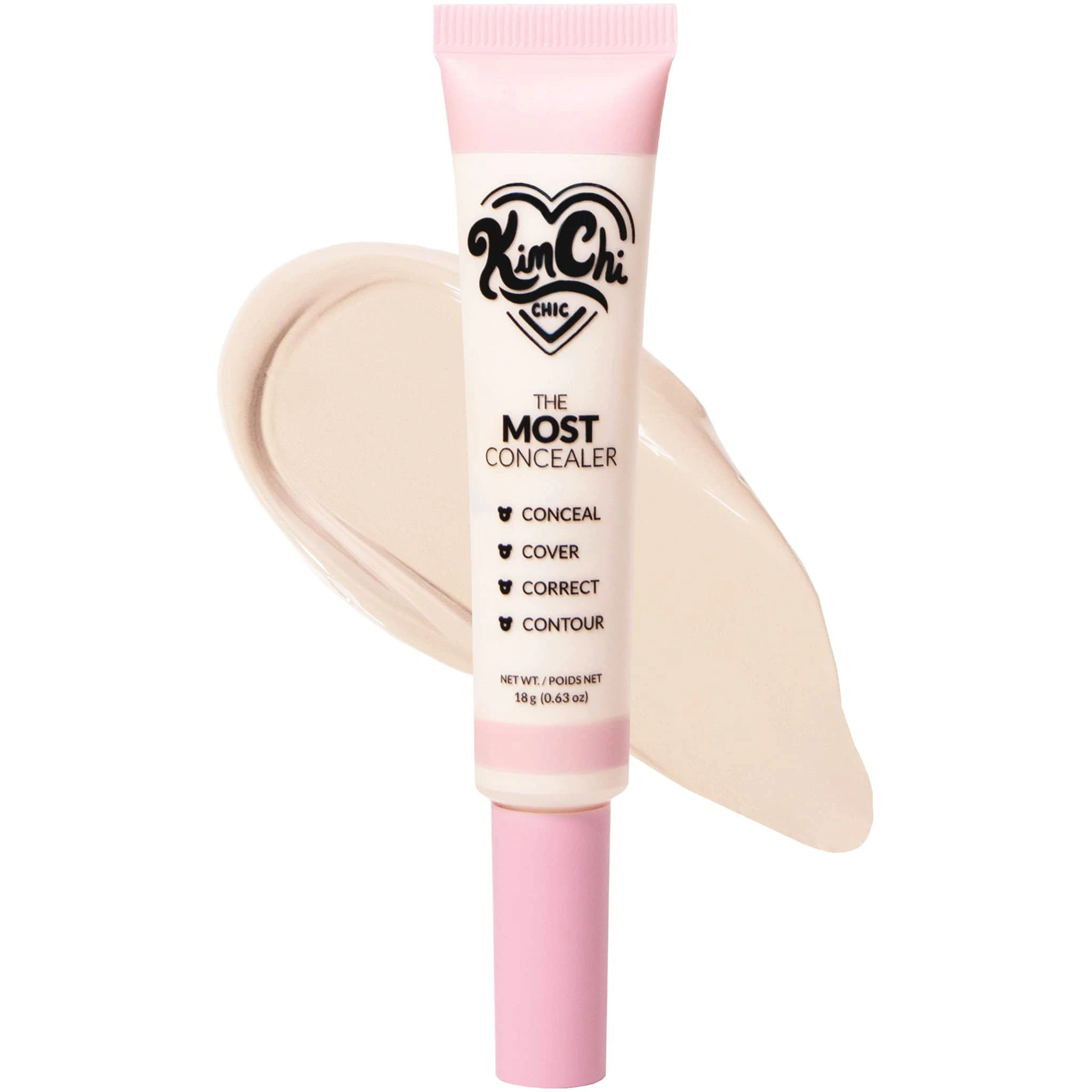Amazon.com : KimChiChic Beauty The Most Concealer | Full Coverage Water Resistant Multi-Use Concealer | Conceal, Correct, Contour & Highlight | Matte Satin Hybrid Finish | Brush Applicator, 0.63 oz, 01-Ivory : Beauty & Personal Care
