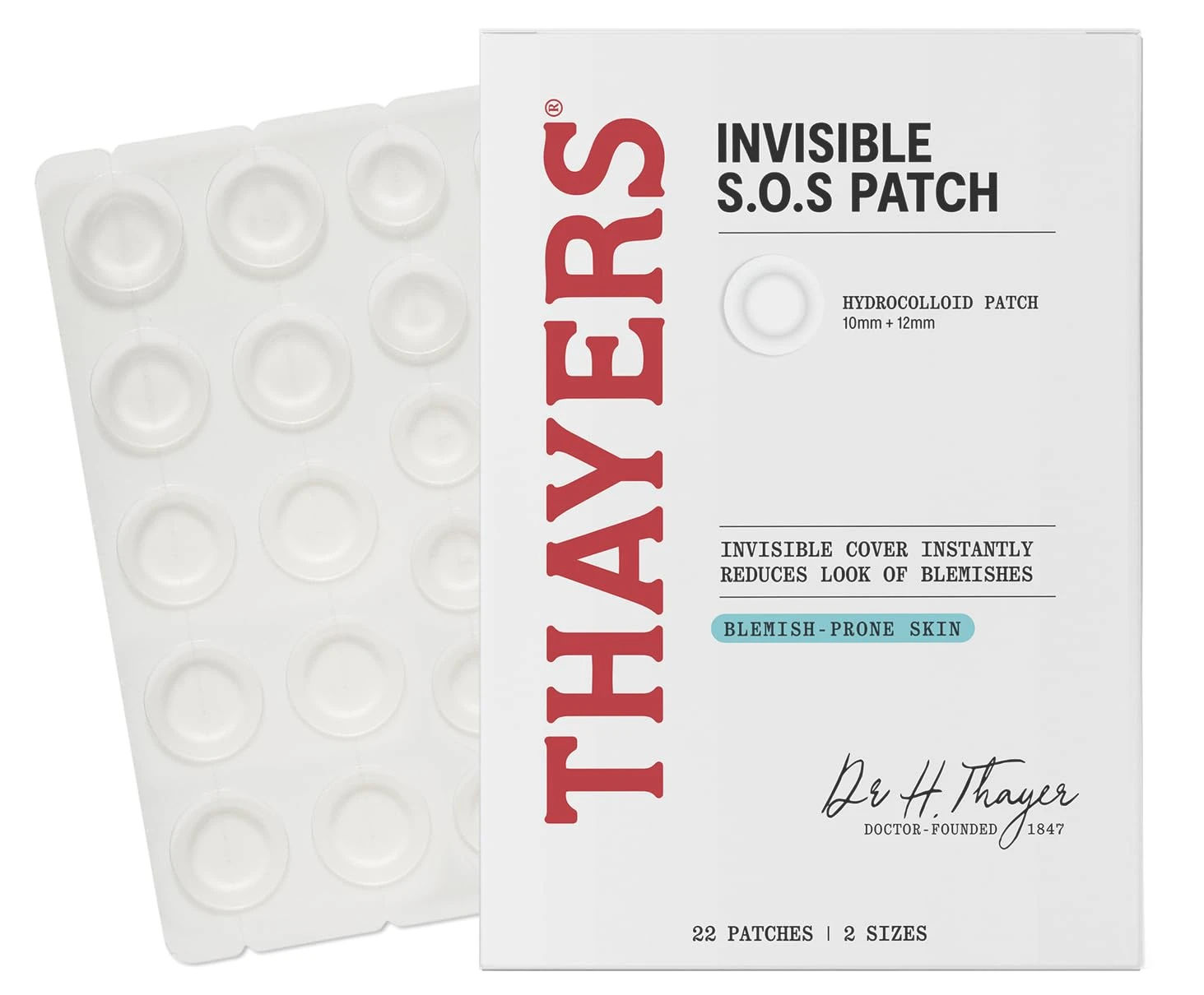 Amazon.com: THAYERS Invisible S.O.S Hydrocolloid Acne Pimple Patch, Ultra-Thin Design Instantly Reduces Look of Blemishes, Set of 22 Pimple Patches : Beauty & Personal Care