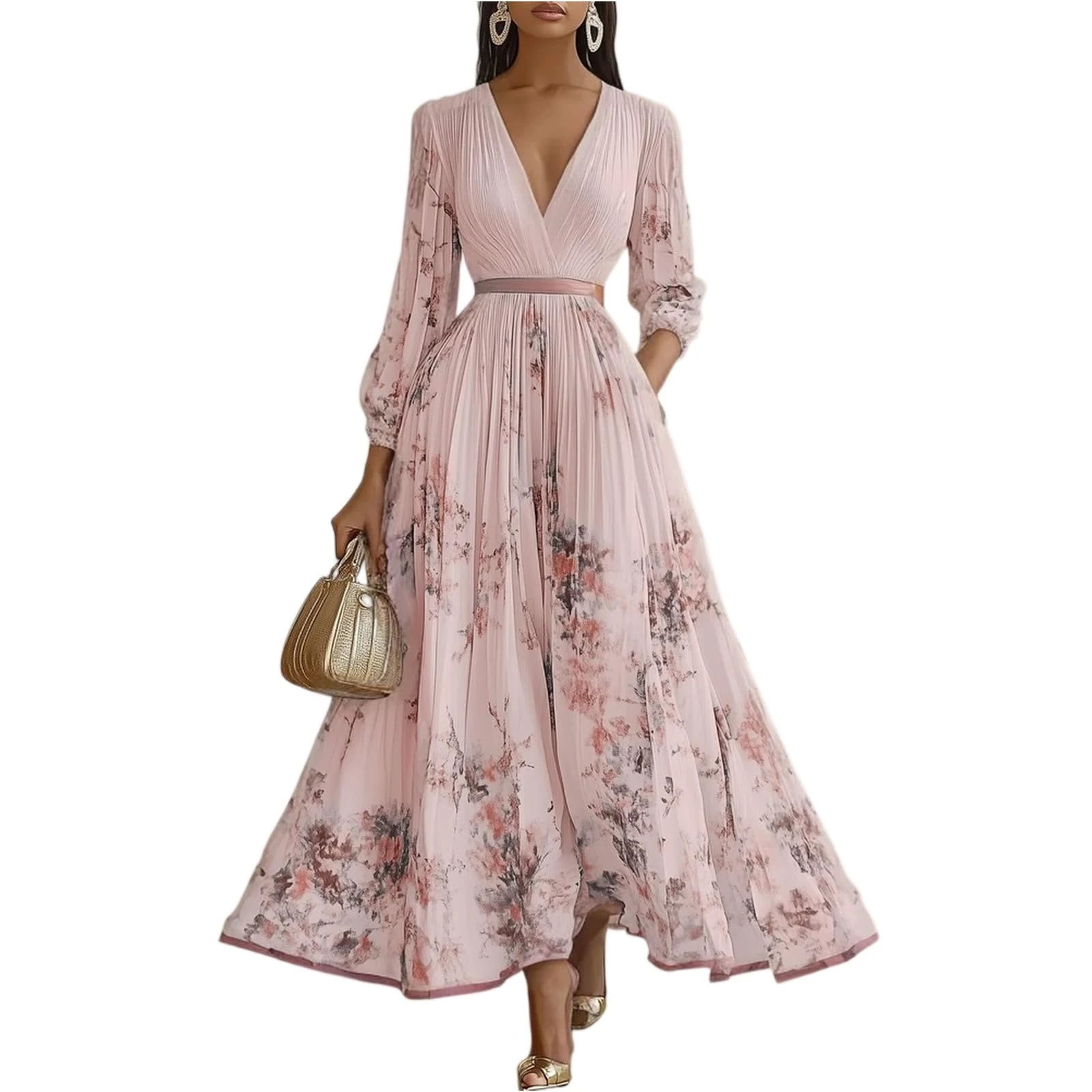 Amazon.com: Statement Holiday Dress Women Spring Wedding Guest Dresses Elegant Classy Long Sleeve Vneck Garden Party Formal Cocktail Dress Faldas De Mujer Elegantes Empire Waist Fall Bridesmaid Dresses b Pink,S : Clothing, Shoes & Jewelry