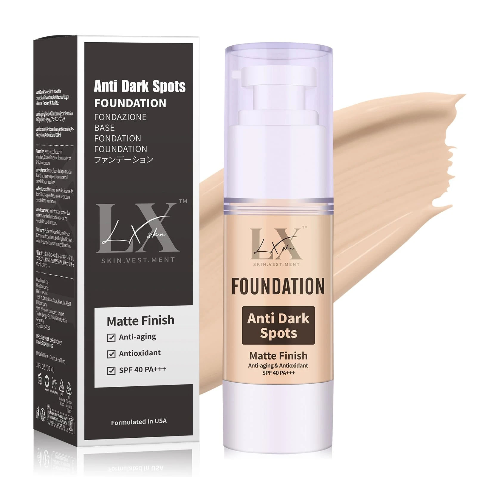 Amazon.com : LXSKN Anti-Dark Spot Liquid Foundation - Collagen Serum Foundation Infused with 2% Niacinamide, High Coverage For A Smooth & Satin Finish, 106 Light : Beauty & Personal Care