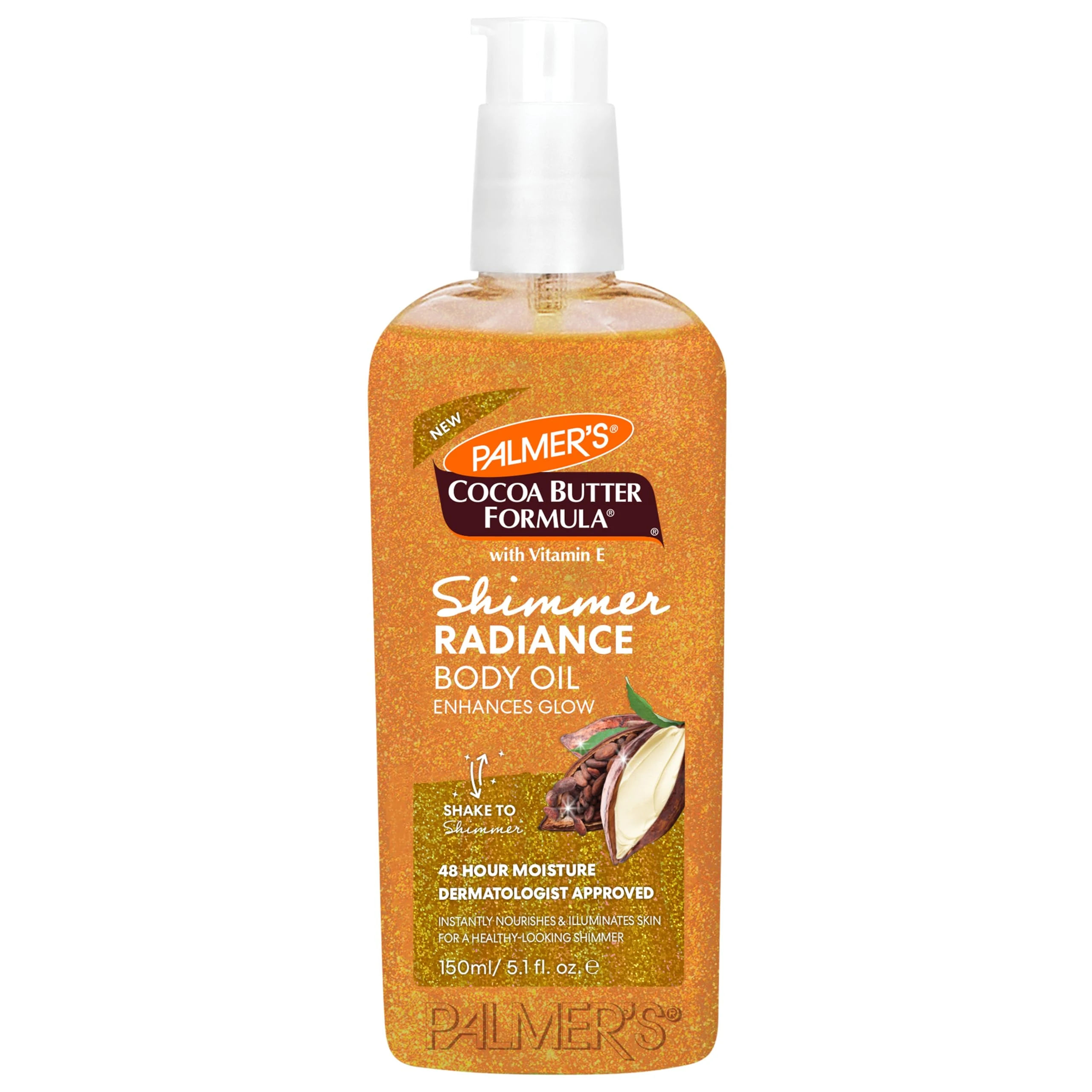 Amazon.com : Palmer's Cocoa Butter Formula Shimmer Body Oil with Vitamin E, 5.1 Fl Oz, Radiance Body Oil for Glowing Skin, Enhances Dark Tones & Tans, Hydrating : Beauty & Personal Care