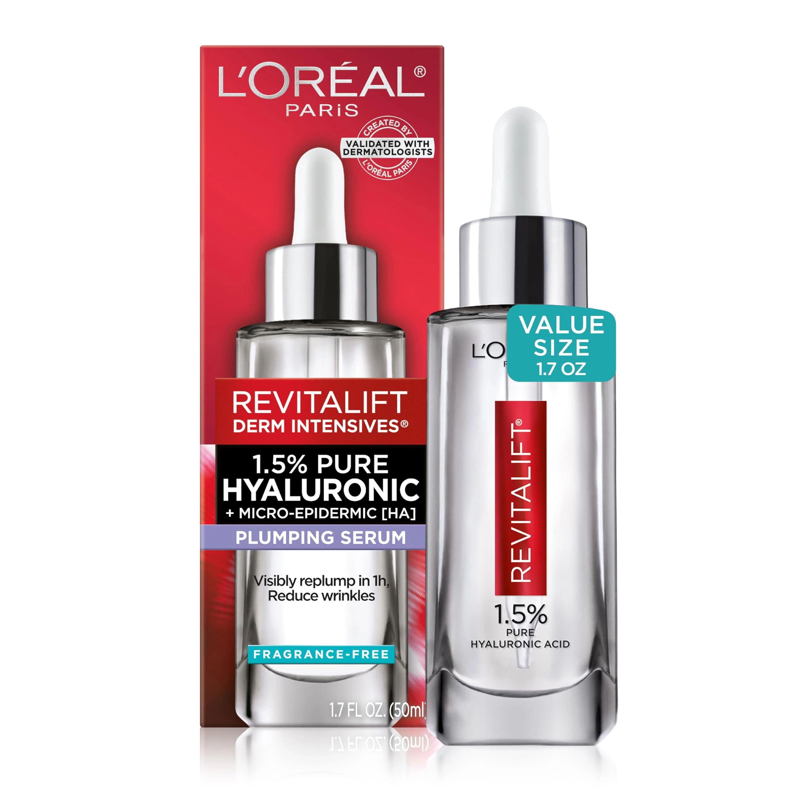 Amazon.com: L'Oreal Paris Revitalift 1.5% Pure Hyaluronic Acid Face Serum, Hydrate & Reduce Wrinkles, Fragrance Free 1.7 oz : Beauty & Personal Care