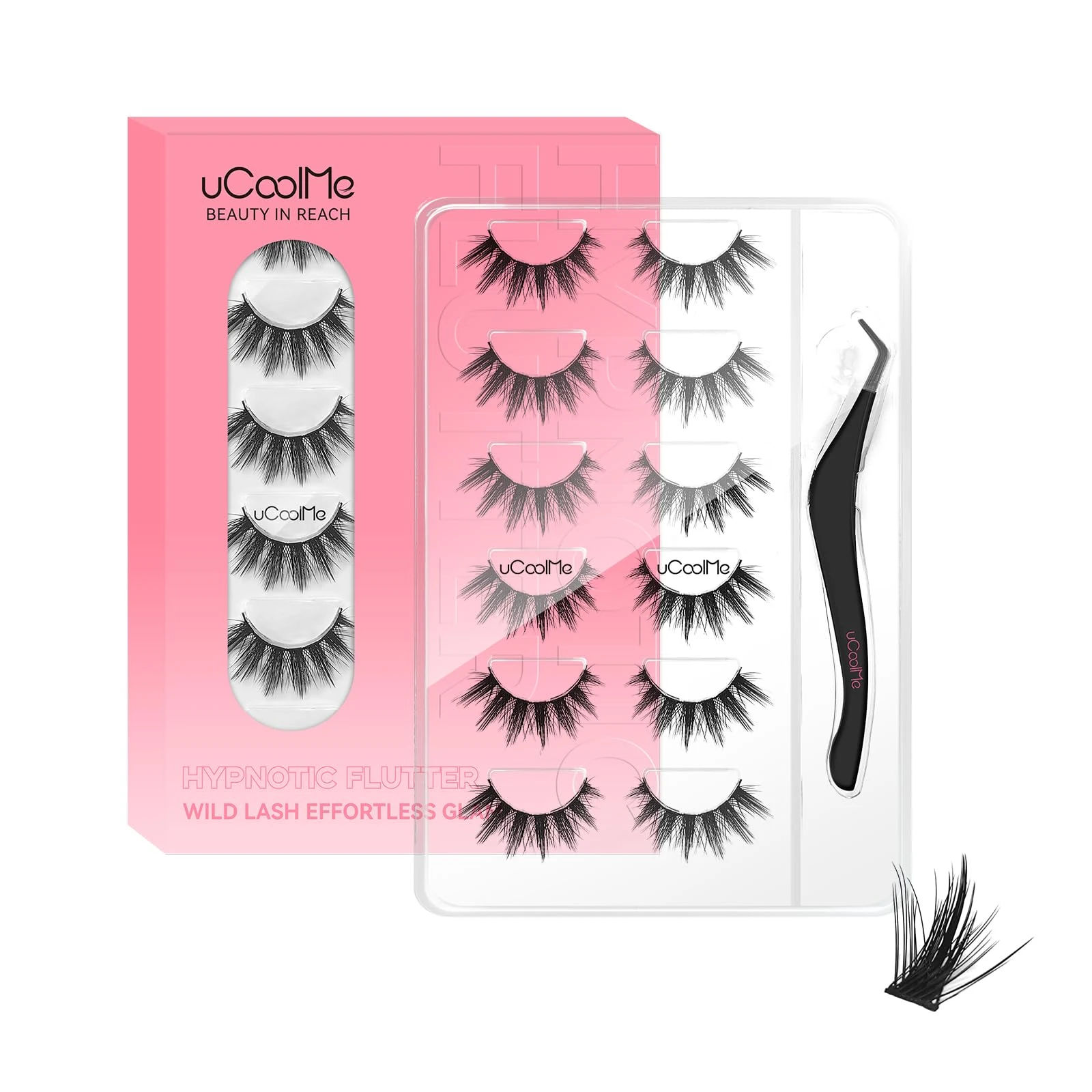 Amazon.com: uCoolMe Lashes Lash Clusters Fluffy False Eyelashes Strip Lashes 6 Pairs Can Be DIY-Cut into Lash Clusters CC Curl - WideSpan Volume Ultra-Thin Black Cotton Band(Vanta) : Beauty & Personal Care