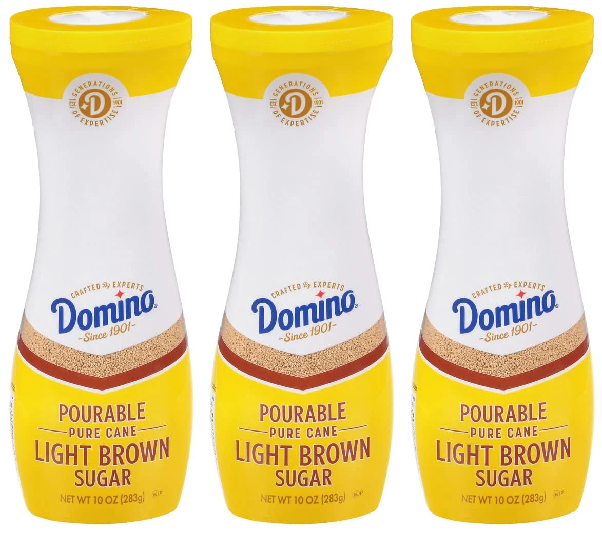 Domino® Light Brown Sugar, Pourable Brown Sugar, 10 oz Flip Top Canister (Pack of 3)