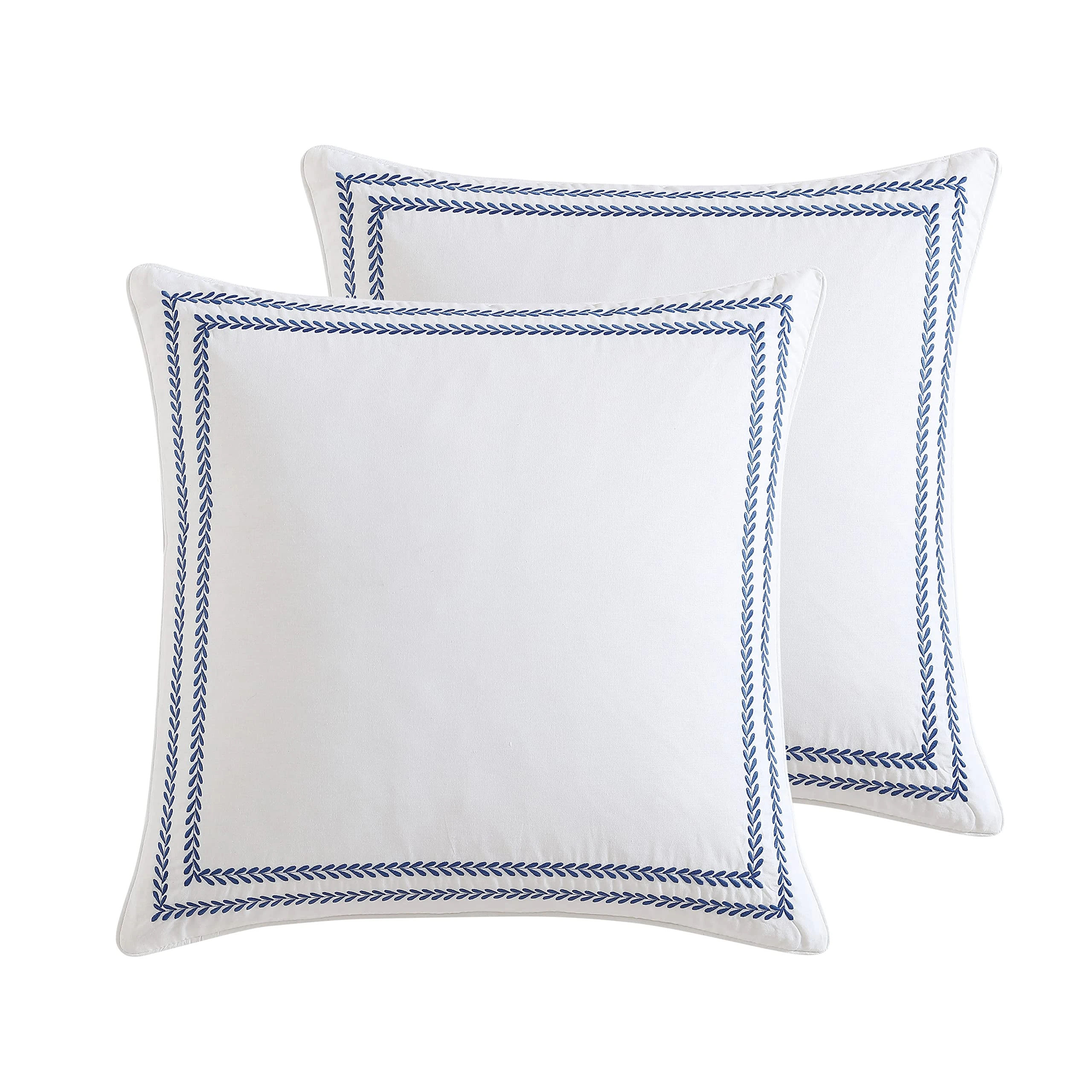 Amazon.com: Laura Ashley - Euro Shams, 100% Smooth Cotton with Envelope Closure, Throw Pillow Cover for Bed or Couch, Oeko-Tex Certified, Set of 2 (Stitched Vine Blue, 26" x 26") : Home & Kitchen