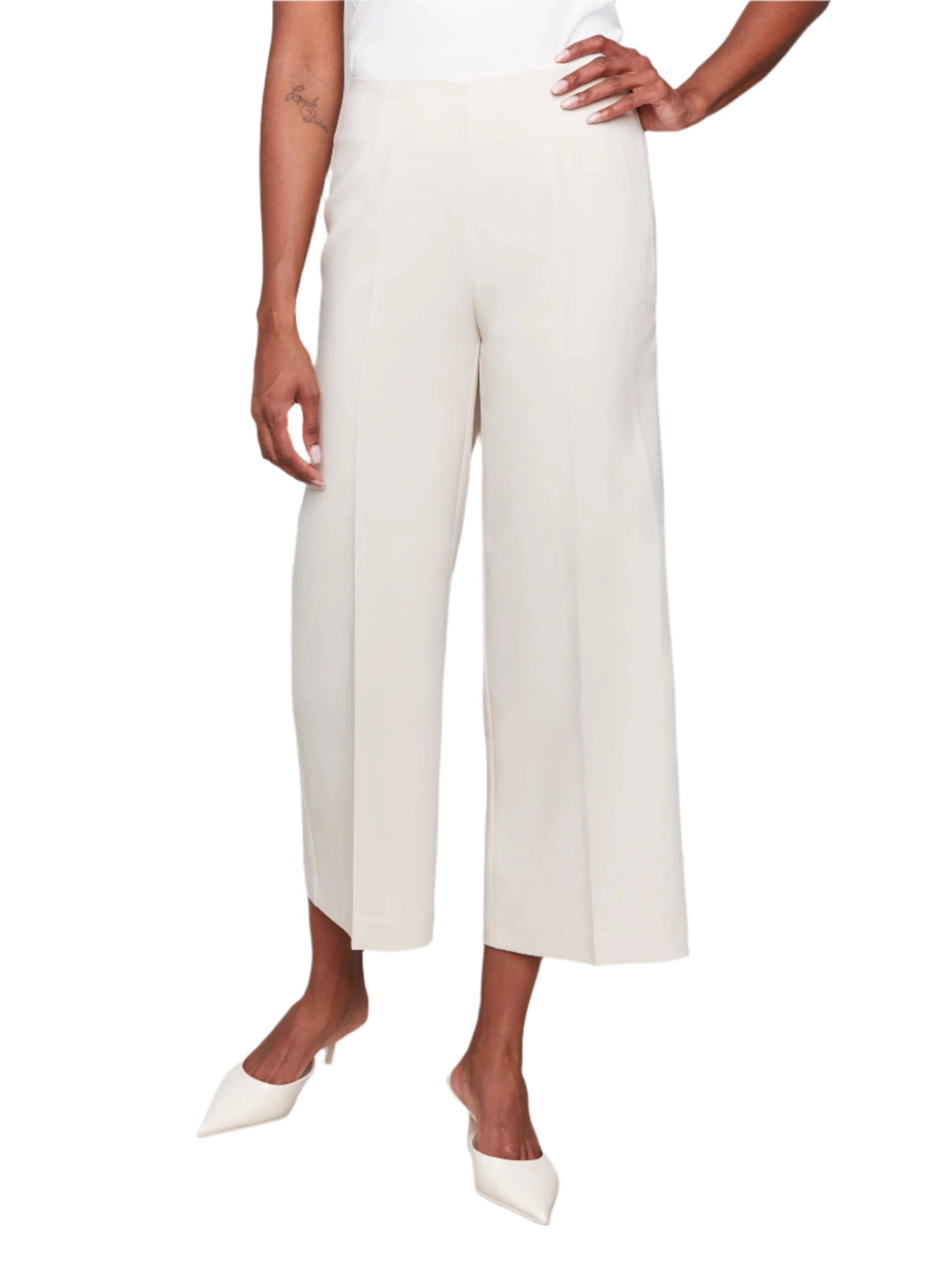 Charlie B Cropped Wide Leg Pants Beige / 8 at Amazon Women’s Clothing store