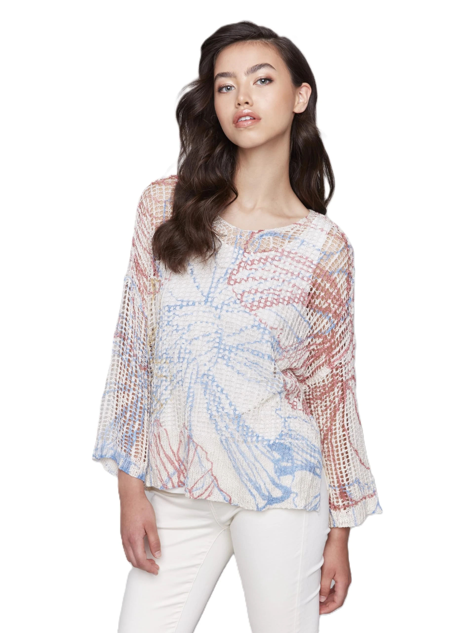 Charlie B Floral Blooms Netted Sweater Corolla (US, Alpha, Medium, Regular, Regular, Corolla) at Amazon Women’s Clothing store