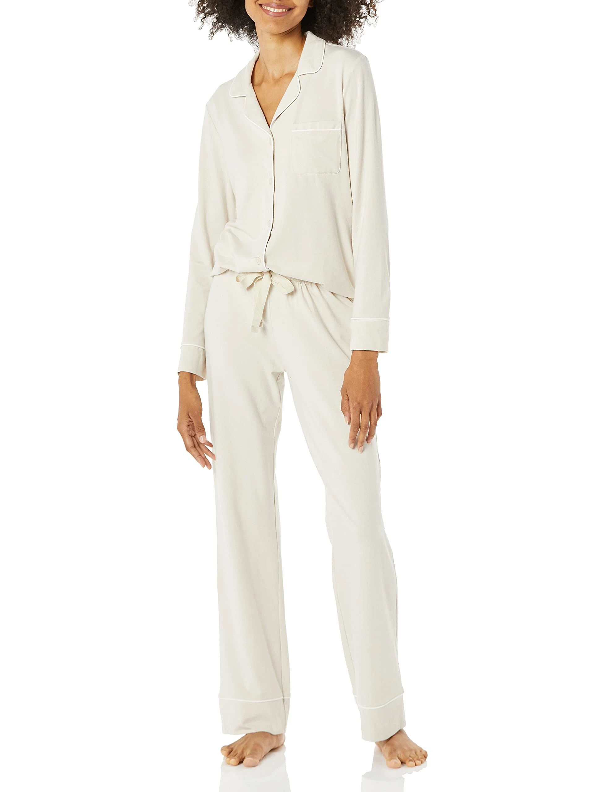 Amazon.com: Amazon Essentials Women's Cotton Modal Long-Sleeve Shirt and Full-Length Bottom Pajama Set, Beige, Small : Clothing, Shoes & Jewelry