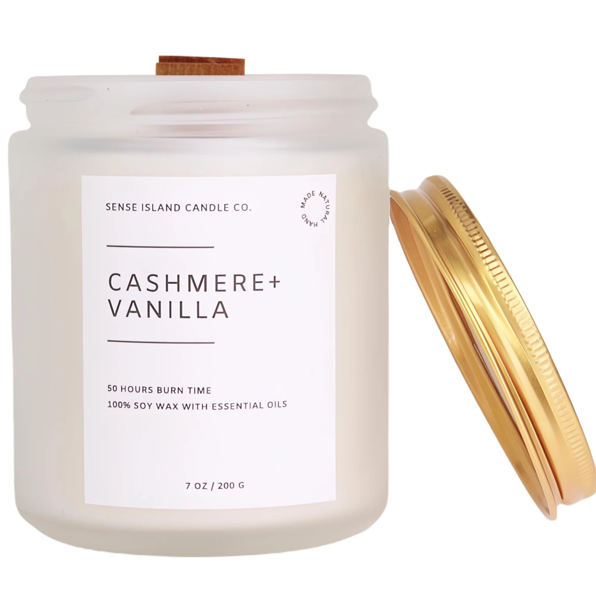 Crackling Wood Wick Vanilla Cashmere Scented Candle Natural Soy Wax 50 hrs Long Lasting Hand-Poured Highly Scented Crackle Wooden Wick Soothing Sound