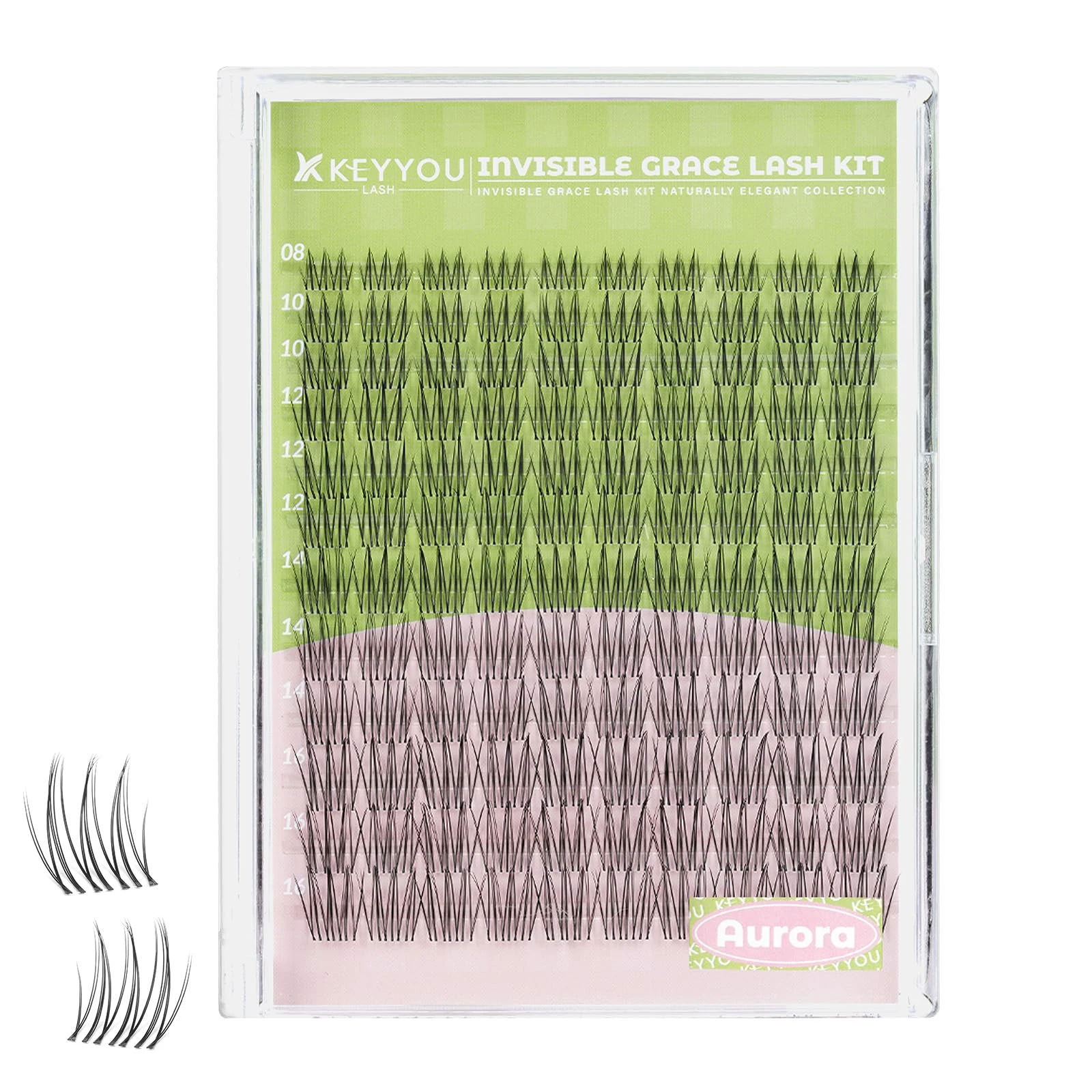 KEYYOU Venus Aurora Naiad DIY Lashes Clusters Invisible Band C Curl Natural Soft Waterproof 120Pcs Lash Extension Easy to Apply at Home Cosmetic Makeup Volume False Eyelashes (Aurora-C-8-16MIX)