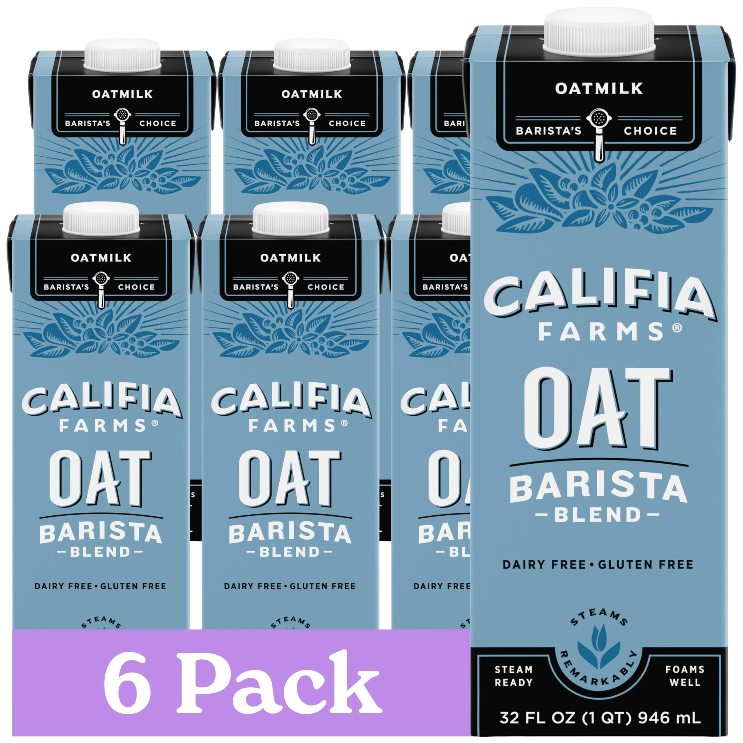Amazon.com: Califia Farms - Oat Barista Blend Oat Milk, 32 Oz (Pack of 6), Shelf Stable, Dairy Free, Plant Based, Vegan, Gluten Free, Non GMO, High Calcium, Milk Frother, Creamer, Oatmilk : Grocery & Gourmet Food