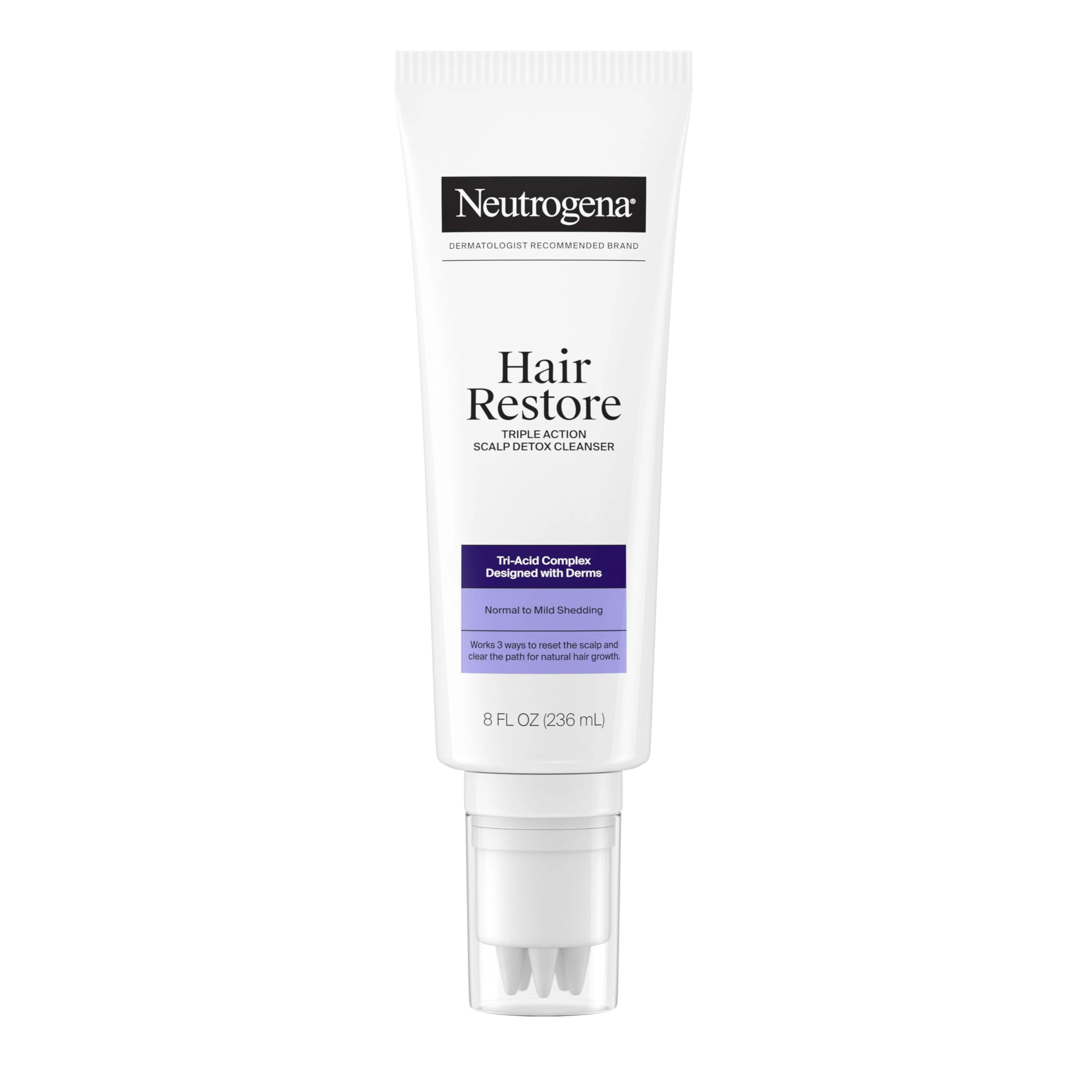 Amazon.com: Neutrogena Hair Restore Triple Action Scalp Detox Cleanser, Triple Acid Scalp Detox & Clarifying Treatment to Remove Dead Skin Cells, Clear Scalp Buildup, Sulfate-Free, 8 fl. oz : Beauty & Personal Care