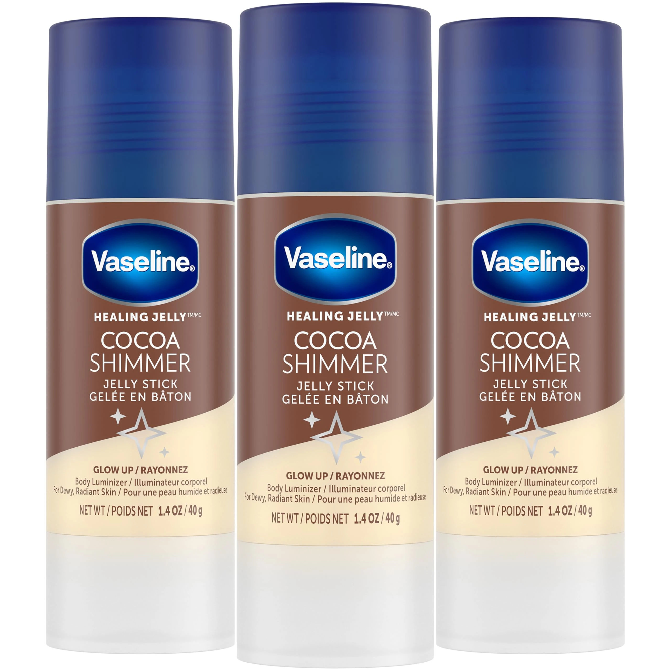 Amazon.com : Vaseline Cocoa Shimmer Jelly Stick – Non-Greasy Moisturizer for Glowing Skin, Face & Body Lotion, Travel-Size, 1.4 Oz Ea, Pack of 3. : Beauty & Personal Care