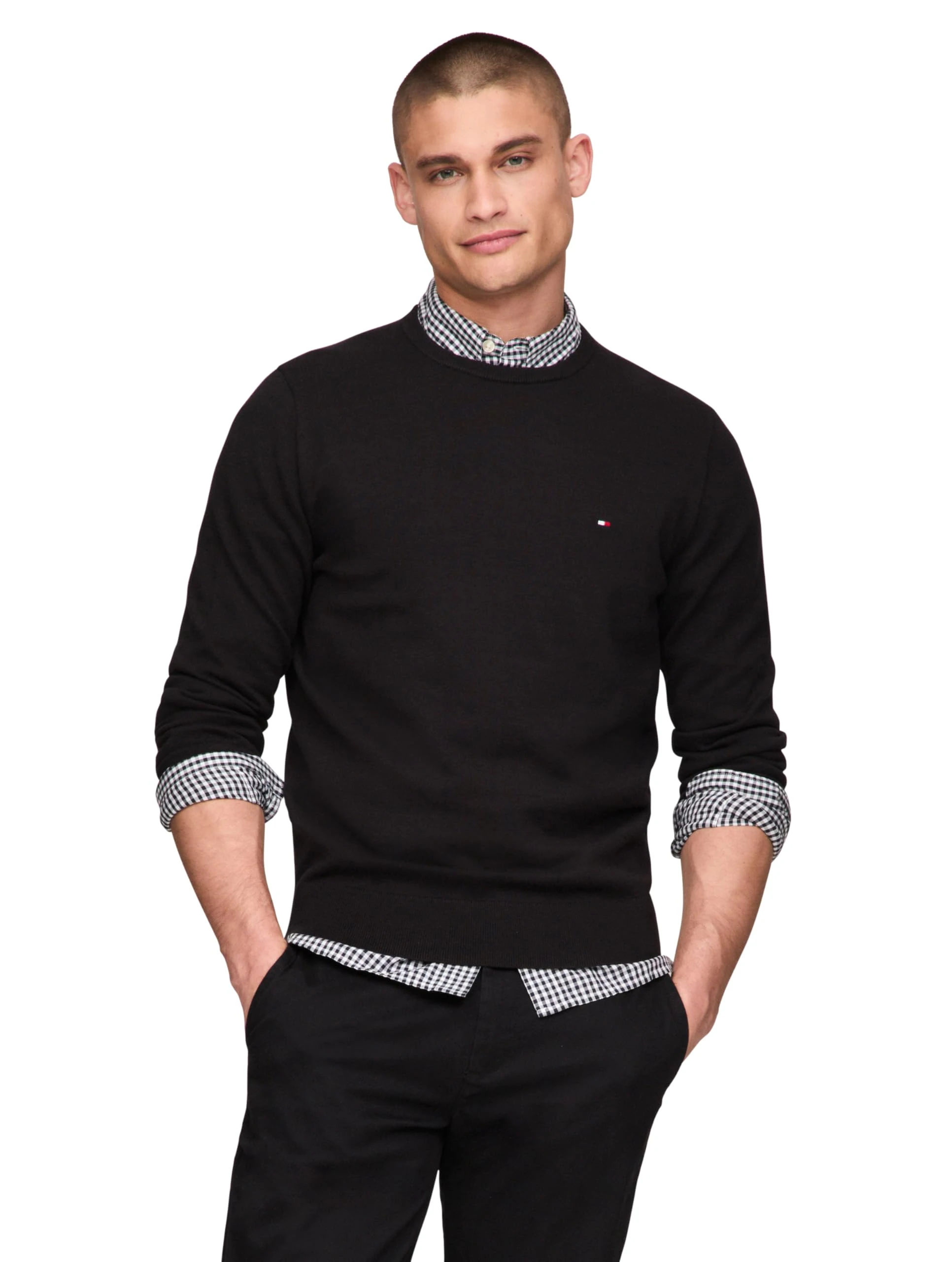 Tommy Hilfiger Men's Cotton Solid Crew Neck Sweater Black at Amazon Men’s Clothing store