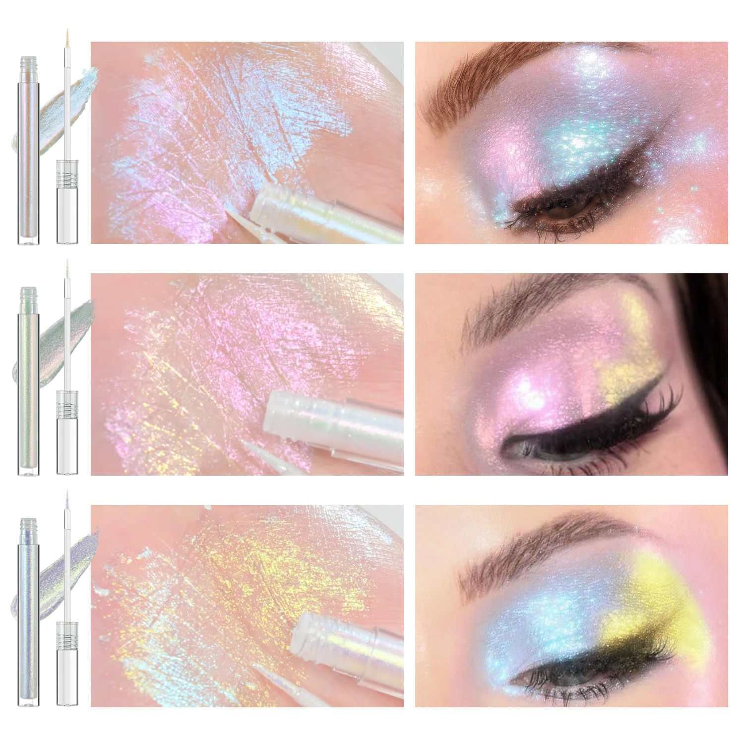 Amazon.com : JUR MORNIER 3PCS Multichrome Liquid Eyeshadow Set,Multi-Dimensional Fairy Makeup,High Pigment Waterproof Aurora Eye Shadow,Ultre Fine Tip Glitter Eyeliner (01 Aurora+02 Twilight+03 Moonbow) : Beauty & Personal Care