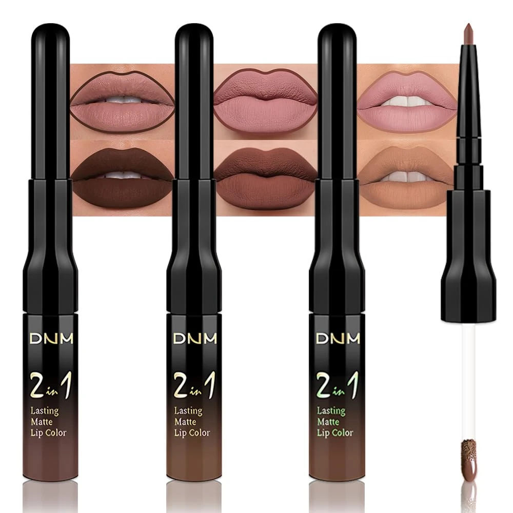 Amazon.com : 3Pcs 2 in 1 Chocolate Nude Brown True Nude Matte Lip Liner and Liquid Lipstick Stain Makeup Set for women, Long Lasting Smudge Proof Lip Tint Matte Finish Lip Gloss for All-Day Color Hold Set33 : Beauty & Personal Care