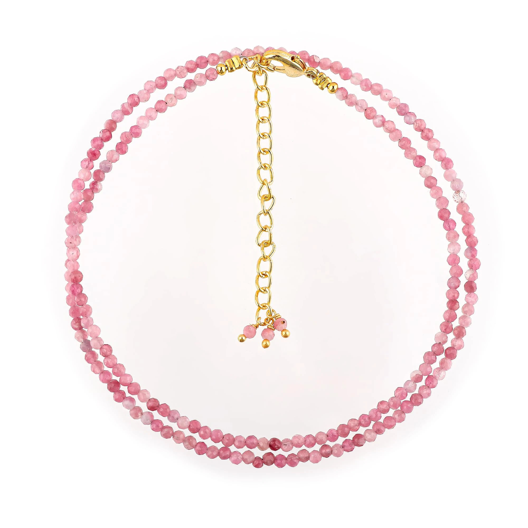 Natural Beaded Necklace Adjustable Choker Crystal Handmade Jewelry, 2 To 2.5 mm Beads, Hypoallergenic 18 Inch Gold Plated Gemstone Necklaces For Women