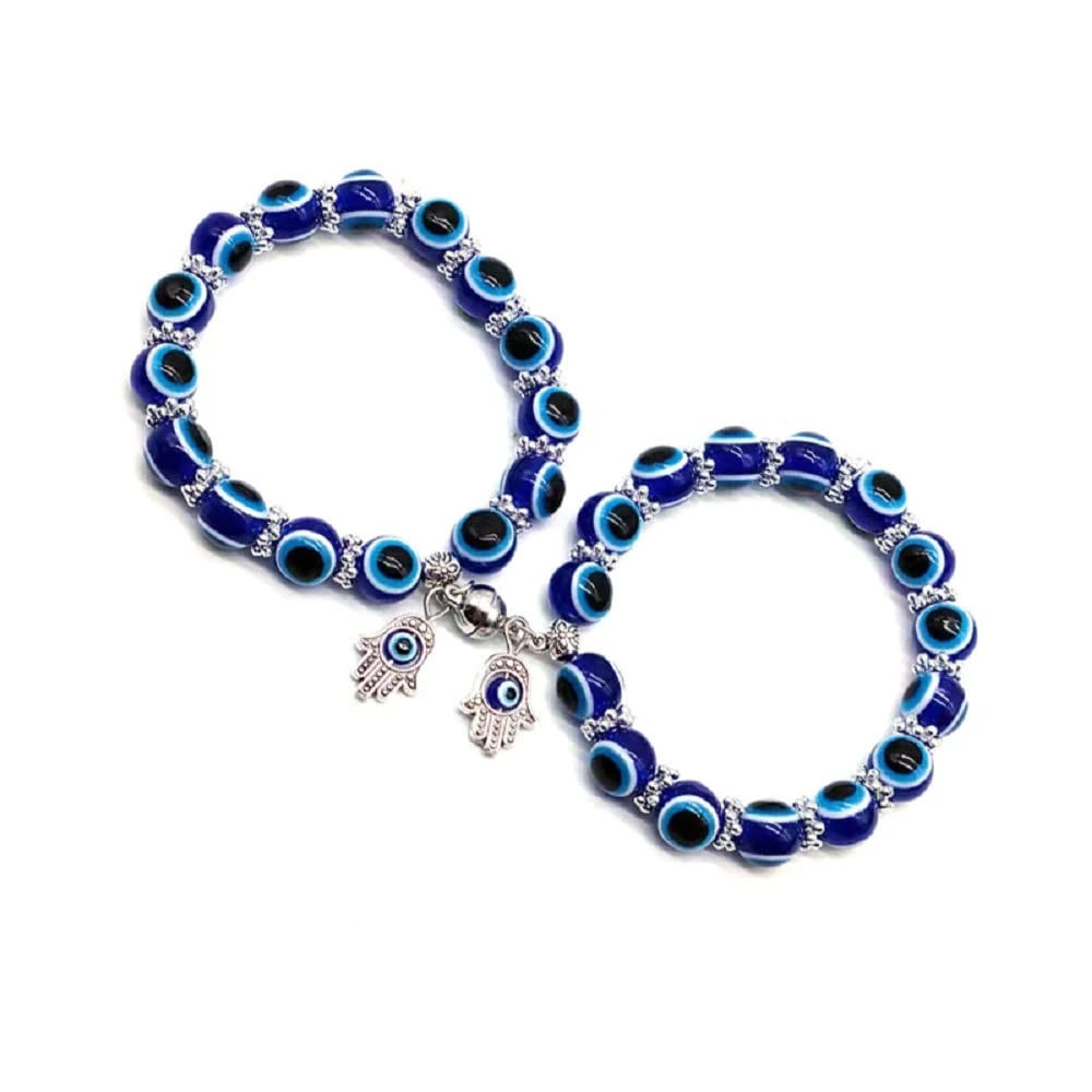 4 Pcs Evil Eye Bead Bracelet Hamsa Hand Fatima Charm Stretch Amulet Turkish Good Luck Protection Kabbalah Jewelry