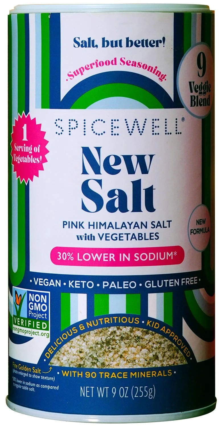 Spicewell - Himalayan Pink Salt Shaker - Boosted with 9 Real Veggies, Less Sodium Than Table Salt - Fine Ground - 9oz 3 Month Supply