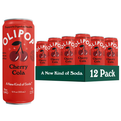 OLIPOP 6g Fiber Prebiotic Soda, Cherry Cola, 12 fl oz, 12Pack Skinny