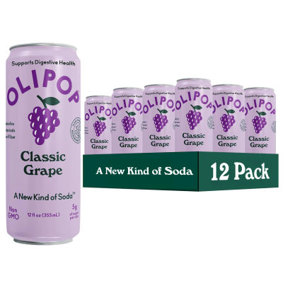 OLIPOP 6g Fiber Prebiotic Soda, Classic Grape, 12 fl oz, 12Pack Skinny