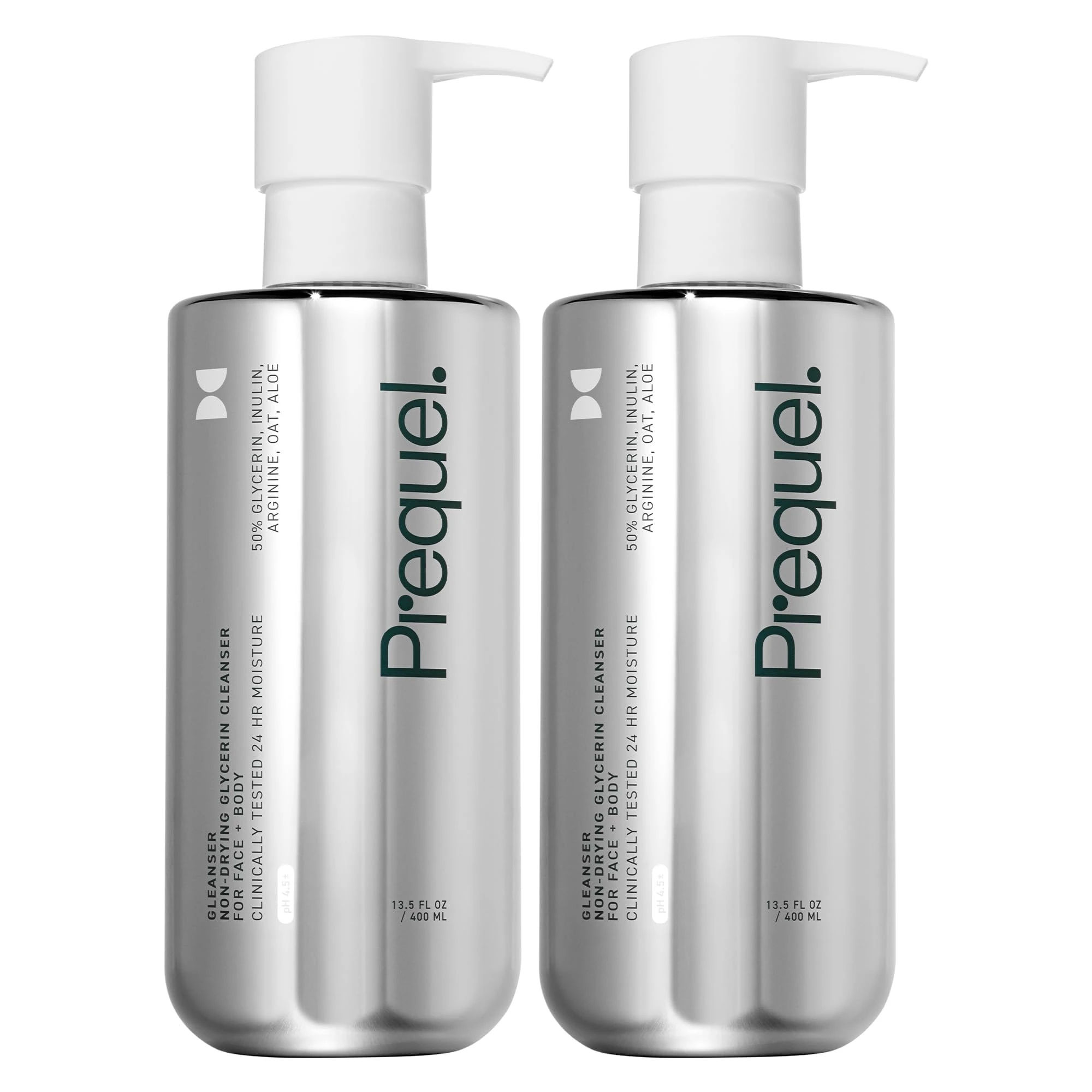 Prequel Skin Gleanser, Moisturizing Glycerin Face Wash, Unscented Sensitive and Dry Skin Face Wash Pump Bottles - 6.75 fluid ounce (Pack of 2)