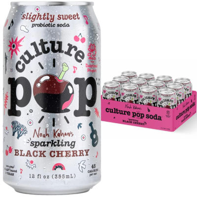 Culture Pop Soda, Noah Kahan's Sparkling Black Cherry, Probiotic Low Sugar Soda, Sparkling Juice Alternative, Non-GMO, Kosher, Gluten-Free, No Stevia (Multipack, 12ct, 144 fl oz)