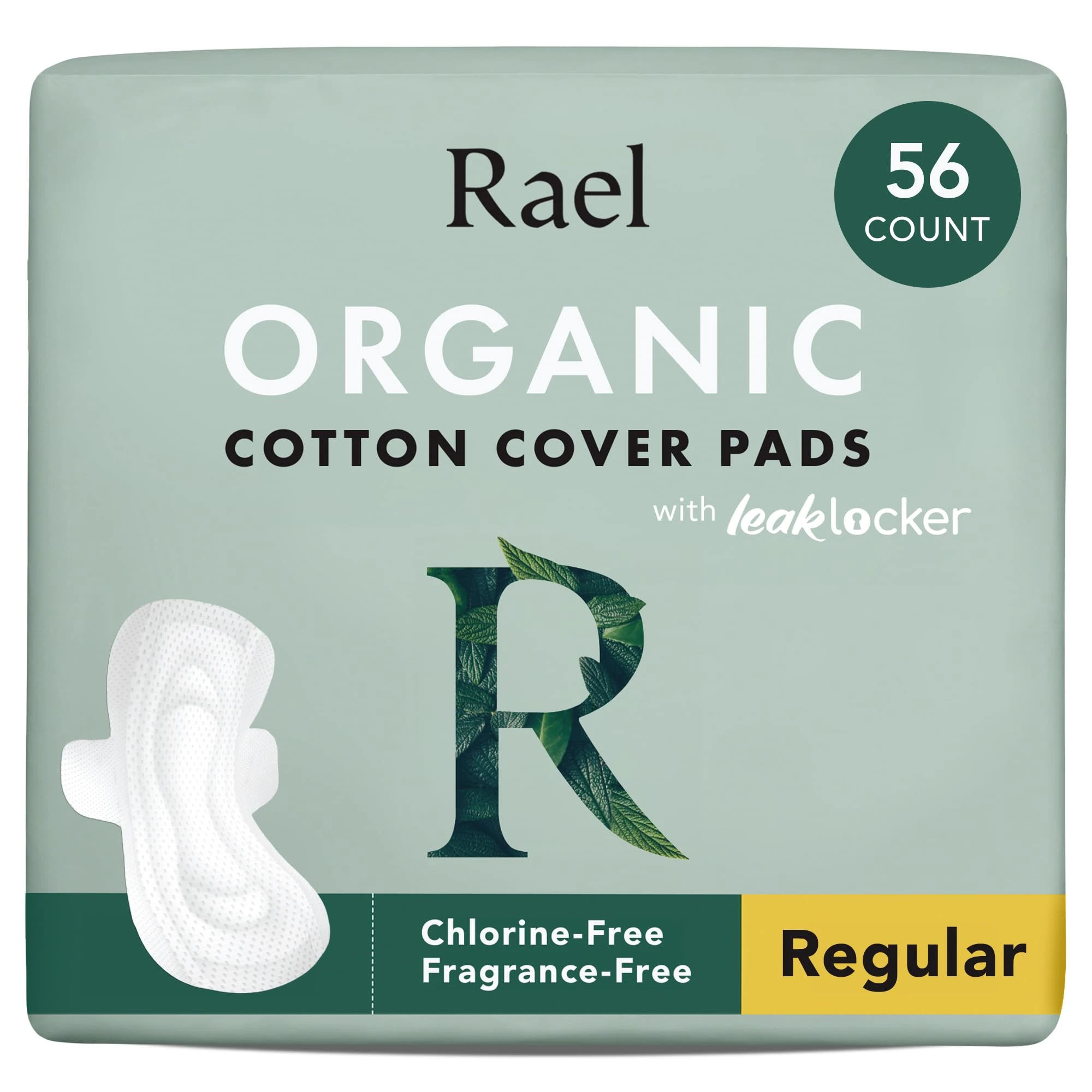 Rael 100% Organic Cotton Menstrual Regular Pads, Ultra Thin Natural Sanitary Napkins with Wings (56 Total), Pack of 4