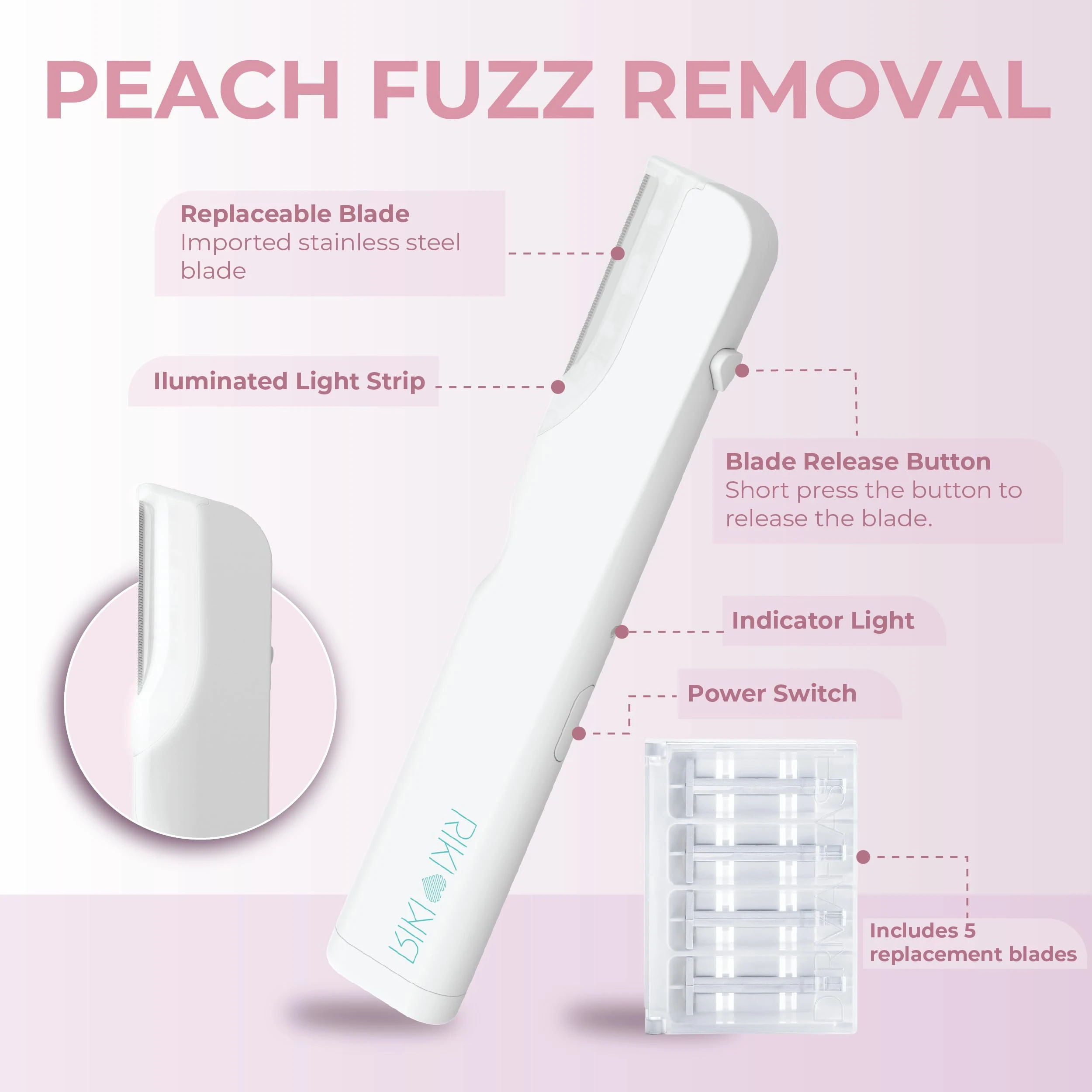 RIKI Ex Fuzz Off Dermaplaning Facial Tool, Stainless Steel Facial Razor for Peach Fuzz Removal & Gentle Exfoliation, At-Home Dermaplaning Tool for Smooth, Makeup-Ready Skin