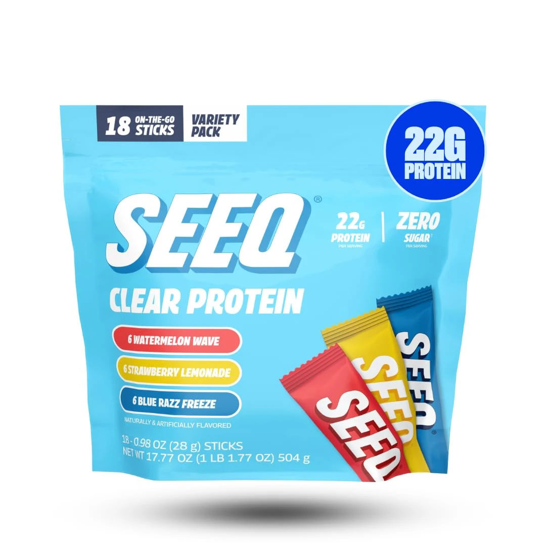 Seeq Protein Powder Sample, 18-Count Stick Packs, Zero Sugar, Lactose-Free, Allergen-Friendly, GLP-1 Support, Post-Workout Recovery, Mixed Flavors