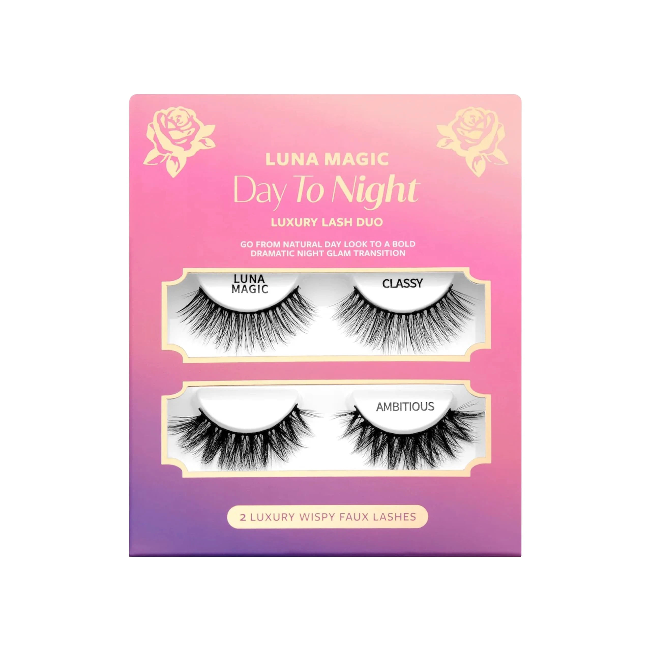 Luna Magic Day to Night Volume 1 Eyelashes Set with Faux Mink Styles, Reusable up to 10x, Lightweight Eye-Enhancing Design for Natural & Glam Looks - Vegan & Cruelty Free Eye Lashes – Black - 2 Pair