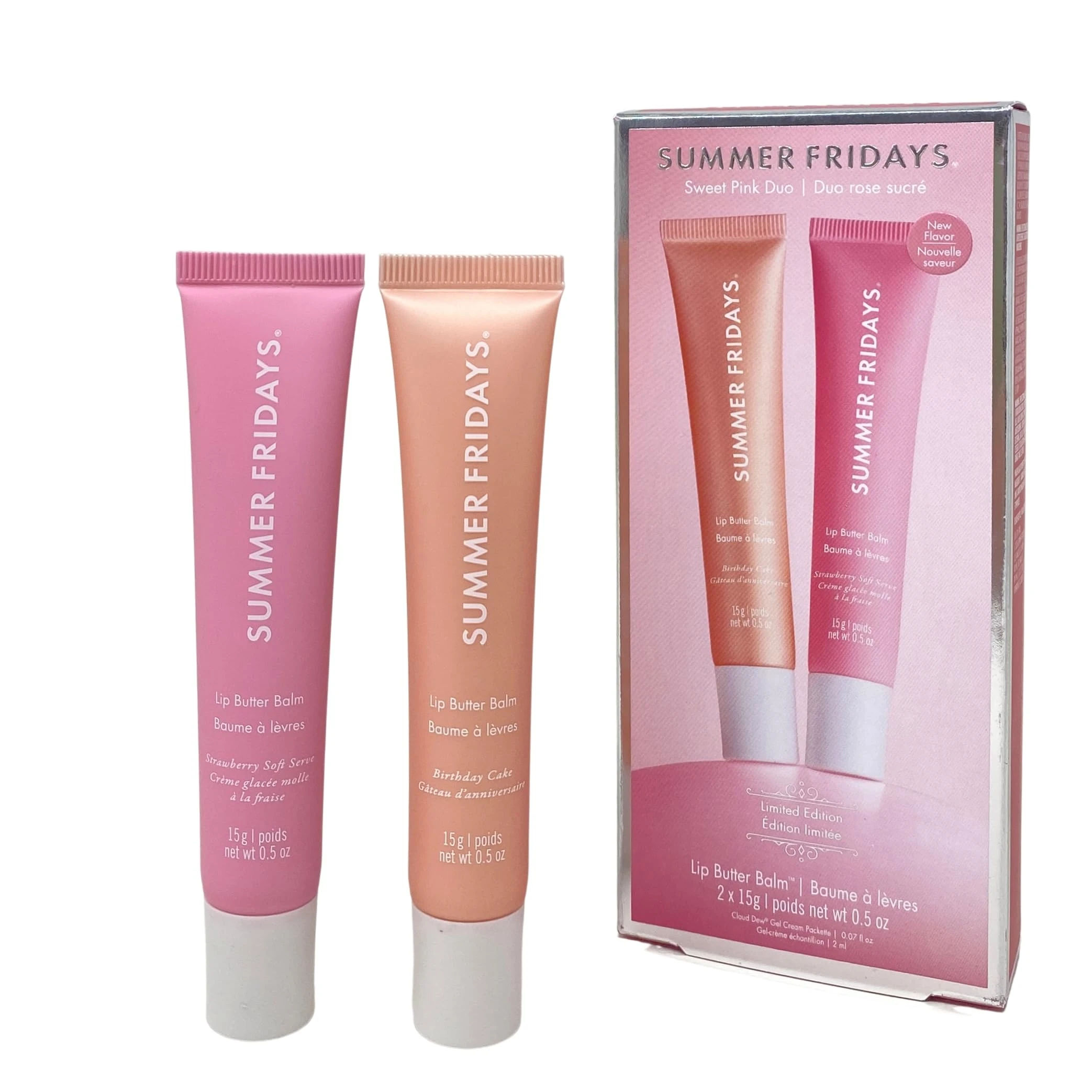 Summer Fridays Limited Edition Sweet Pink Lip Balm Duo - Birthday Cake and Strawberry Soft Serve 15 g | 0.5 oz Each