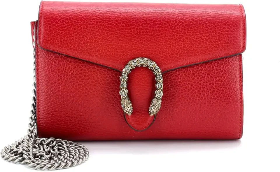 Pre-Loved Dionysus Chain Wallet Leather with Embellished Detail Small, Red
