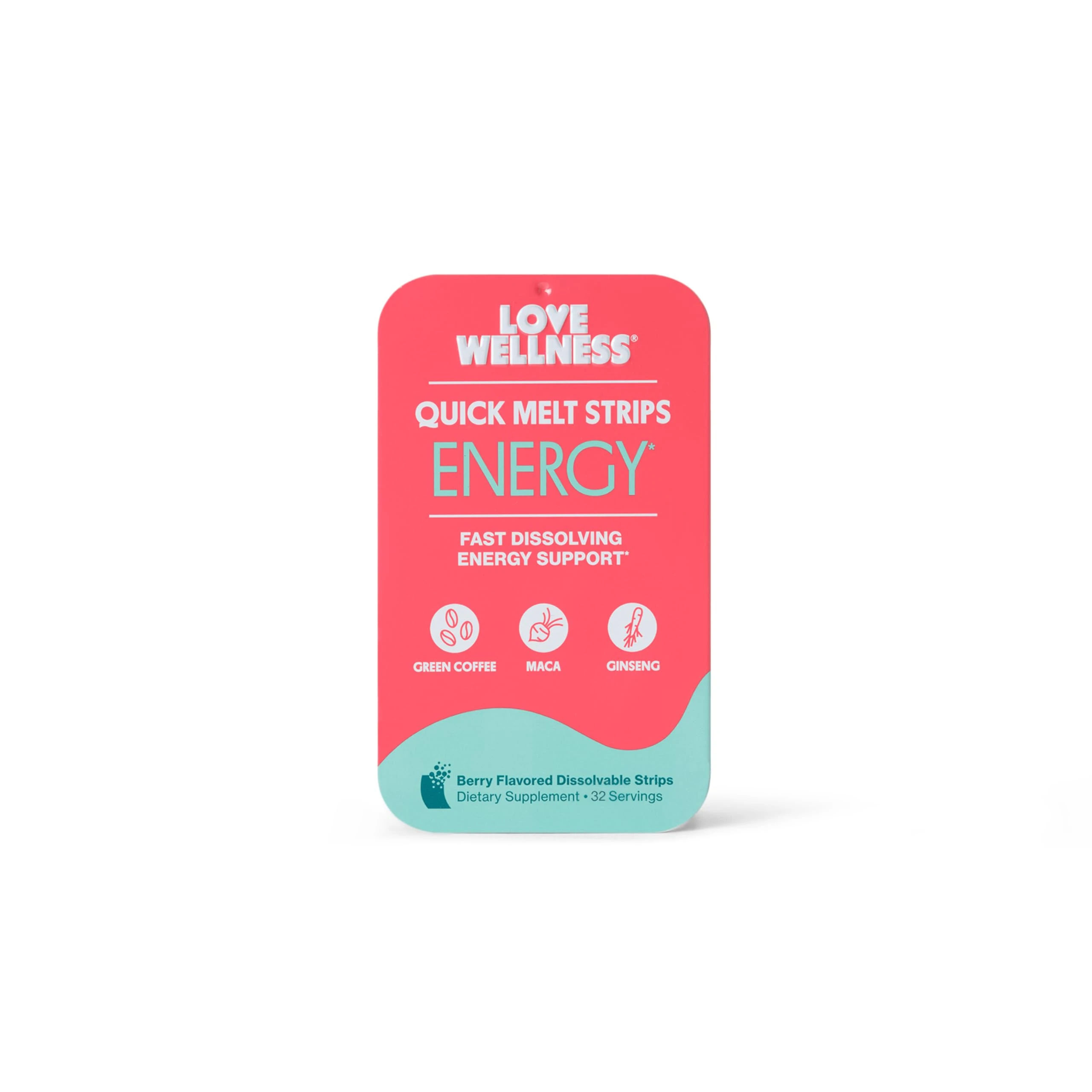 Love Wellness Energy* Quick Melt Strips - Fast-Dissolving Energy Support with Natural Caffeine and Botanicals - Promotes Focus and Alertness* - No Water Needed - Vegan and Sugar Free - 32 Strips