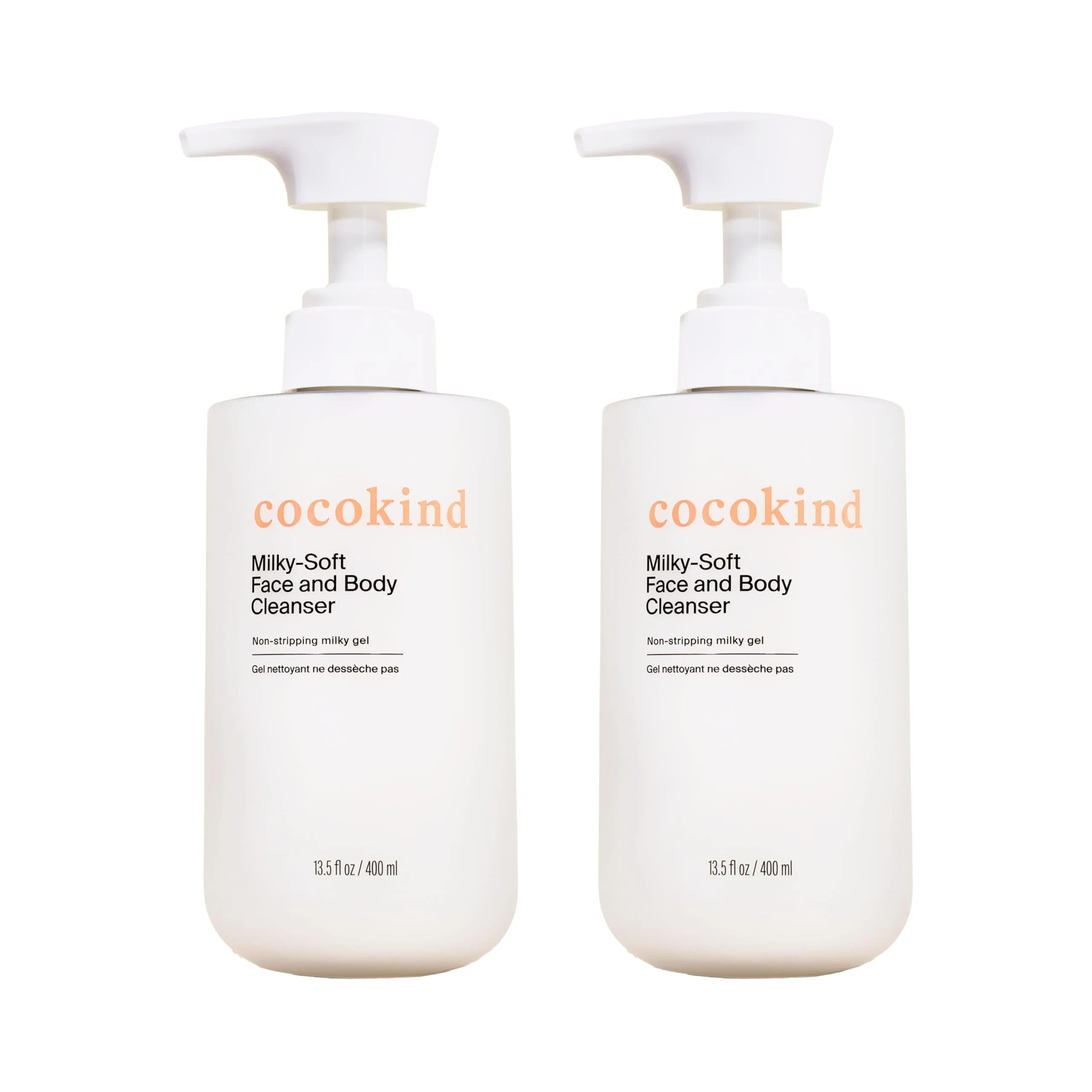 Cocokind Milky-Soft Face and Body Cleanser, Hydrating Facial & Body Wash for Sensitive Skin, Gentle Cleanser with Ceramides, Fragrance-Free & Clinically Tested, 13.5 oz (2 Pack)