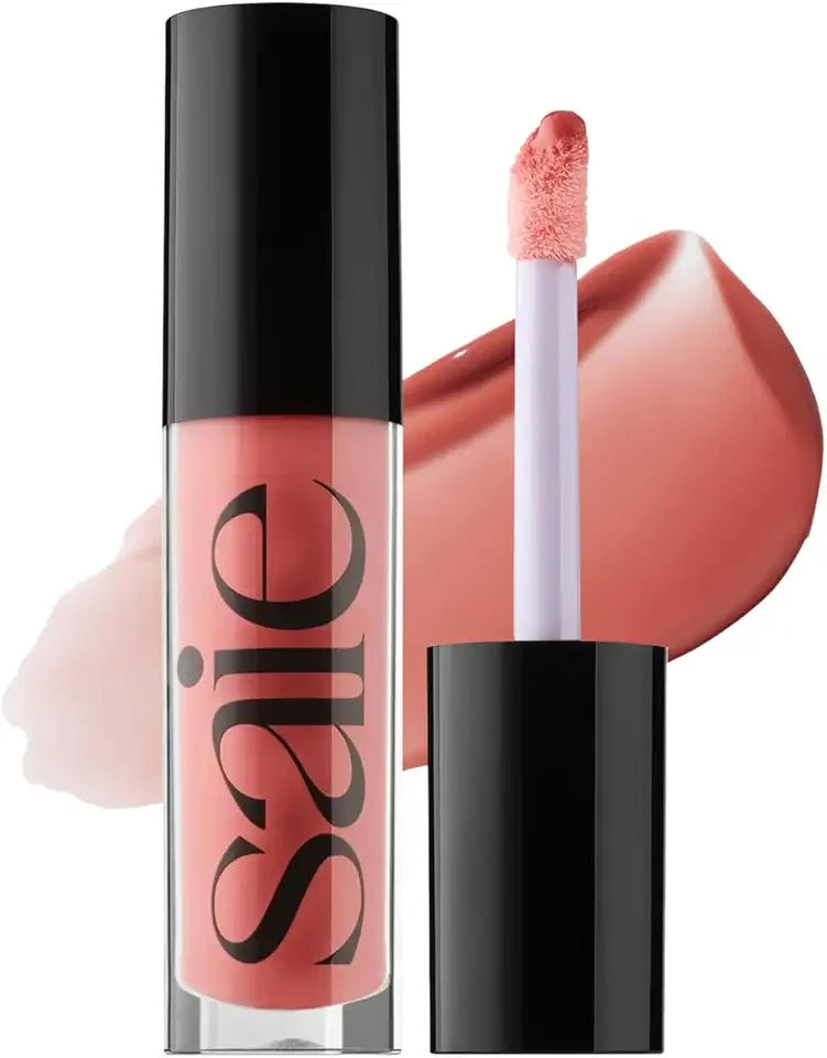 Saie Glossybounce - Hydrating Lip Gloss and Tinted Lip Oil Hybrid with Hyaluronic Acid & Jojoba Oil for Non-Sticky, Ultra-Shiny, Plump & Soft Lips - Everyday Makeup Essential - Bounce (.17 oz)