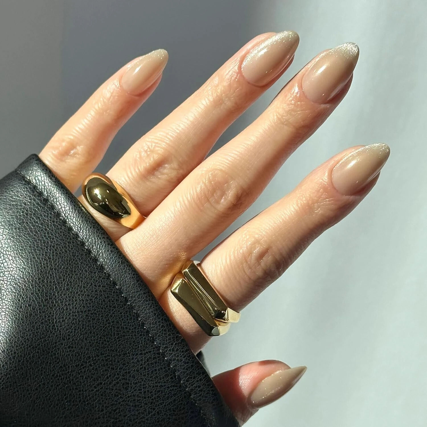 Glamnetic Press On Nails - Honey Bun | Trendy Neutral Nude Velvet Sparkly Short Almond Fake Nails, Salon Quality | 15 Sizes - 30 Nail Kit with Glue