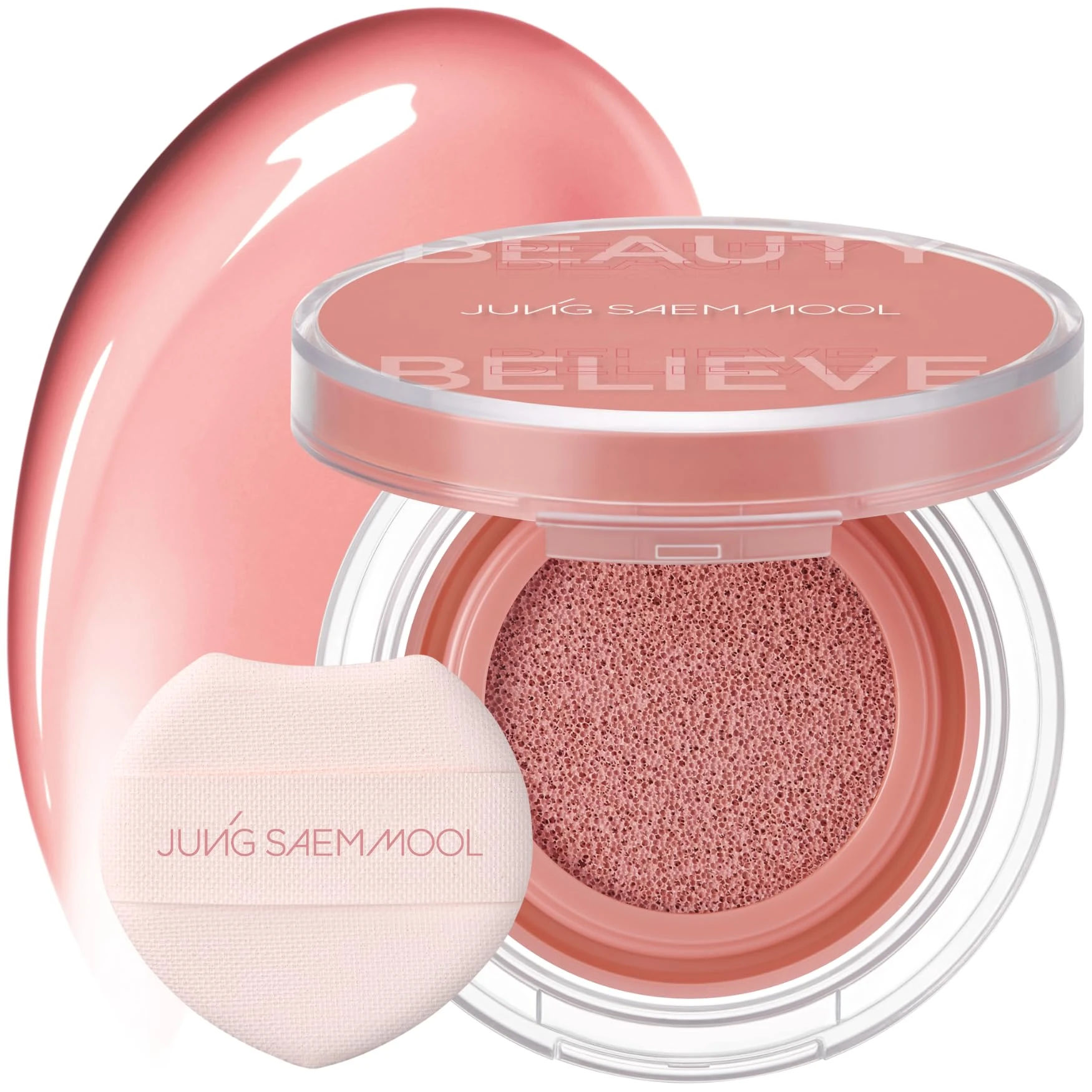 JUNG SAEM MOOL Artist Cushion Blush | Easy to Blend with Puff, Buildable Liquid Blush for Cheeks with a Natural & Dewy Finish, Korean Makeup (Dewy | Coral Halo)