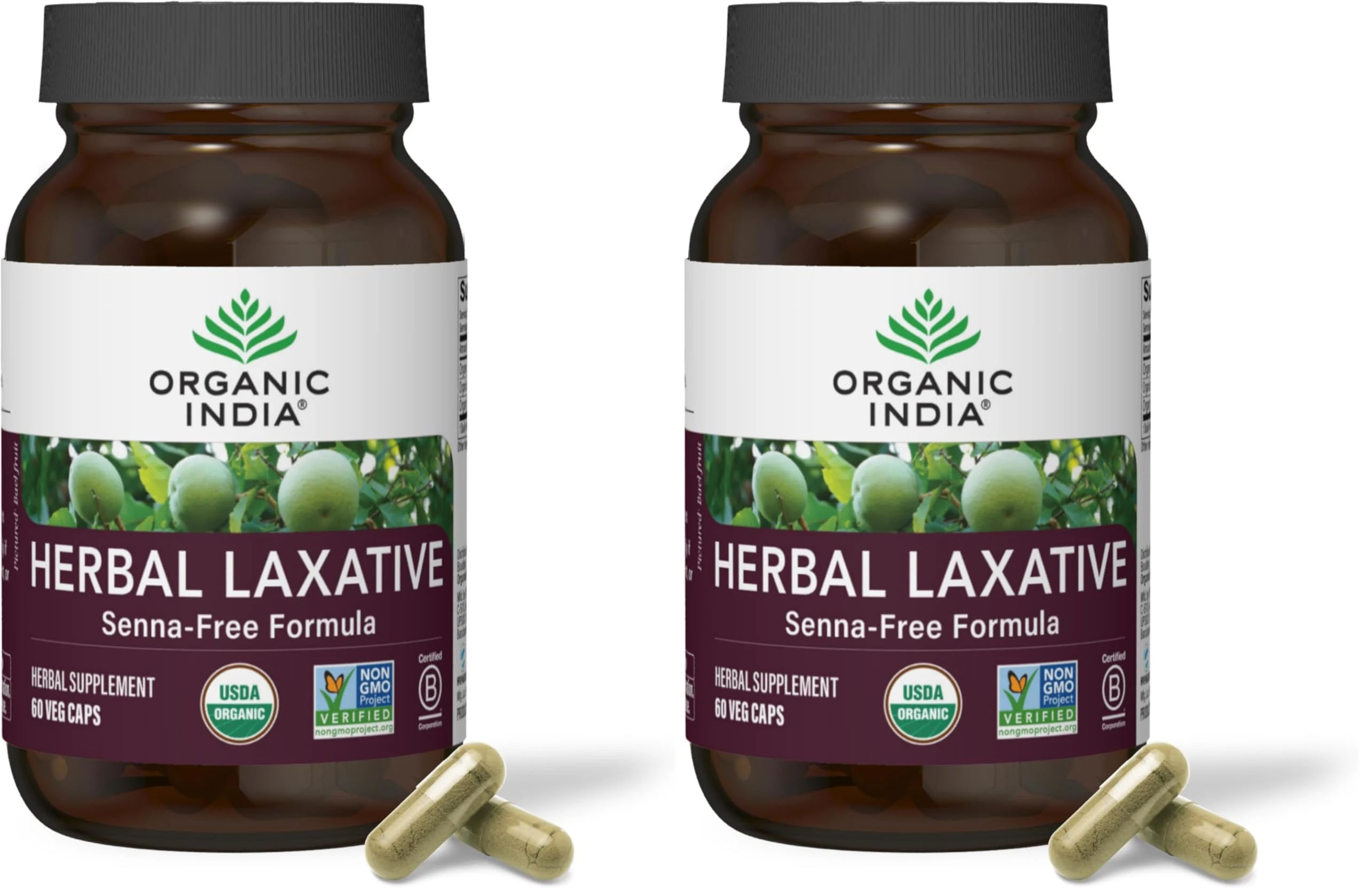 ORGANIC INDIA Herbal Laxative - Gentle & Natural Laxatives, Senna Free Formula, USDA Certified Organic, Non-GMO, Vegan, Synergistic Ayurvedic Herbs, Stool Softeners - 60 Capsules (Pack of 2)