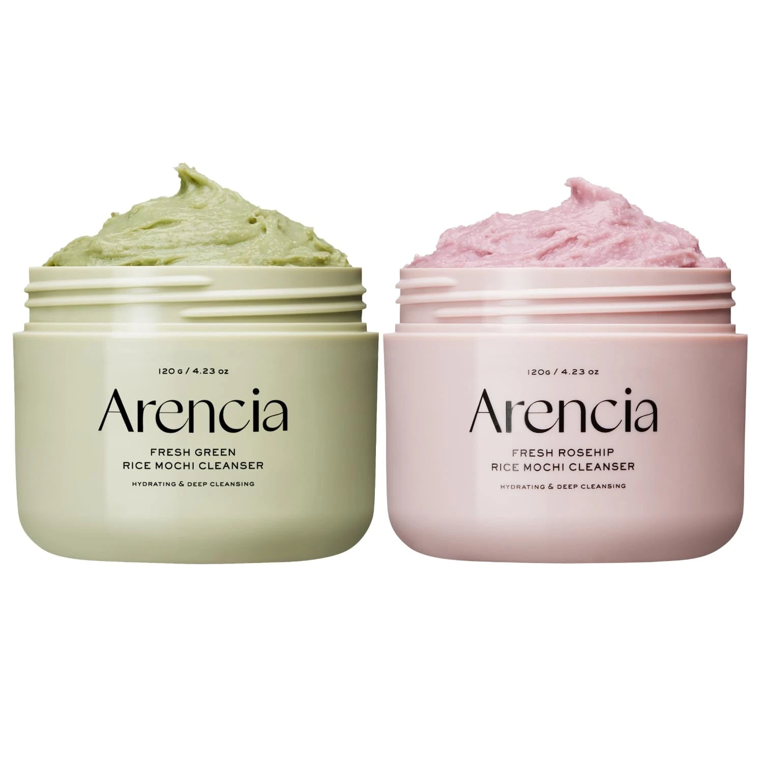 ARENCIA Korean Rice Mochi Face Cleanser DUO [Fresh Green + Rosehip] - Deep Pore Cleansing, Acne Face Wash, Blackhead Remover for Sensitive & All Skin Types