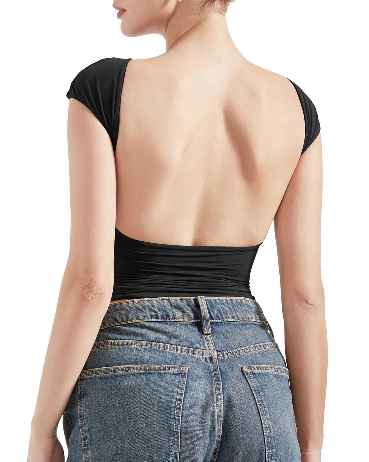 SUUKSESS Women Backless Sexy Going Out Tops Double Lined Open Back Y2k Basic Tee Shirts