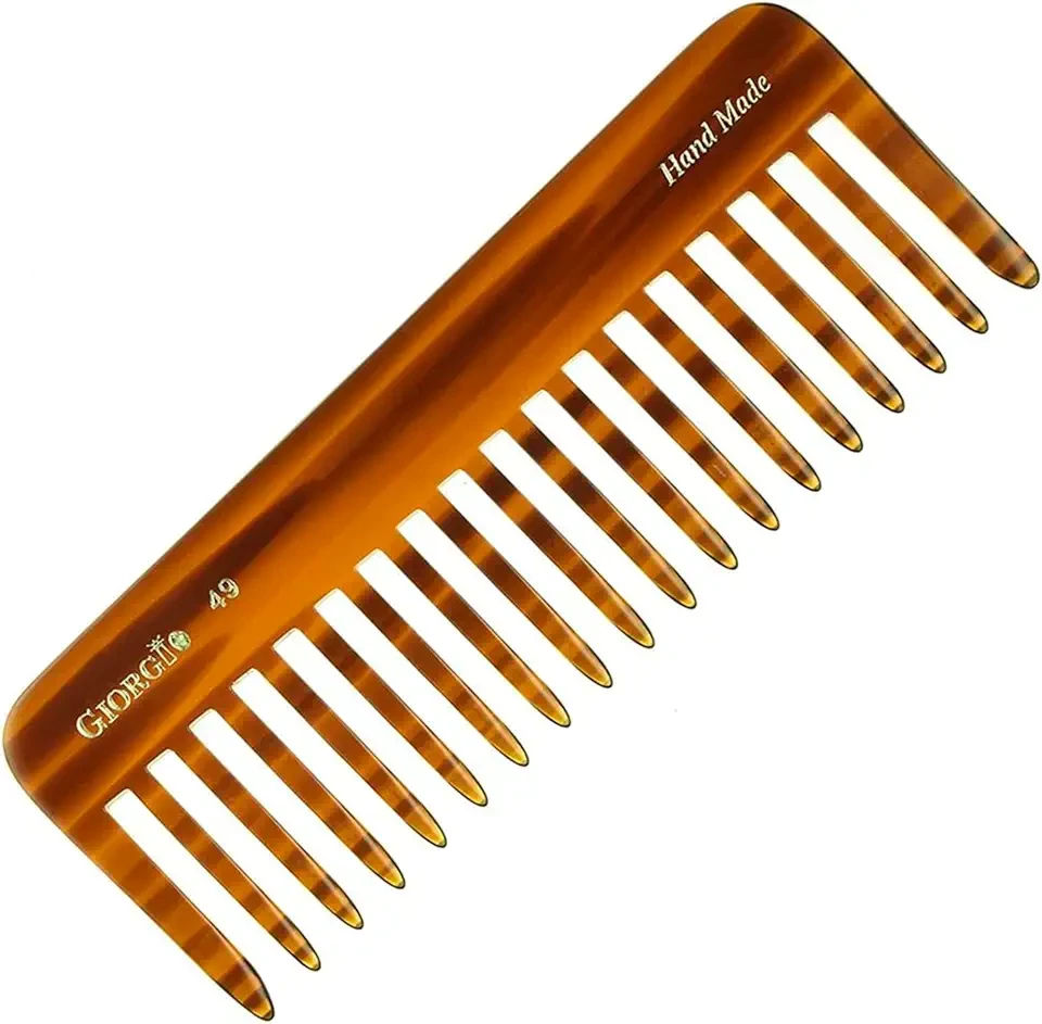 Giorgio G49 Large 5.75 Inch Detangling Comb, Wide Teeth for Thick Curly Wavy Hair. Long Hair Detangler Comb For Wet and Dry. Handmade of Quality Cellulose, Saw-Cut, Hand Polished, Tortoise Shell