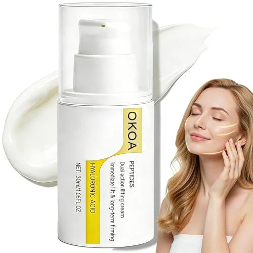 OKOA Skin Instant Lifting Cream, Dual Action Lifting Cream with Peptides & Hyaluronic Acid, Instant Face Lift Cream For All Skin Types, Reduce Fine Lines & Wrinkles, Smooths Skin Feeling