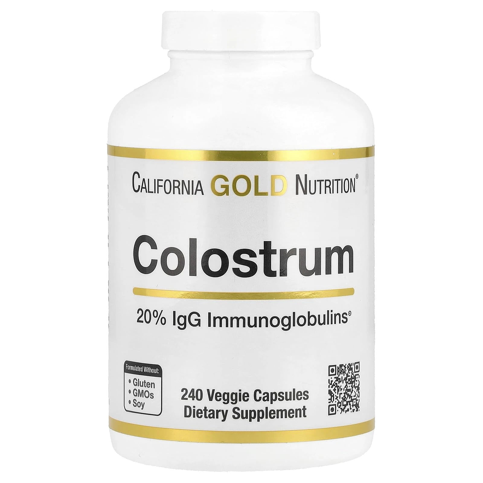 California Gold Nutrition Colostrum Concentrated Bovine Pre-Milk Supplement Featuring Immunoglobulins - Immune Support - Gluten Free, Non-GMO, No Antibiotics - 240 Veggie Capsules