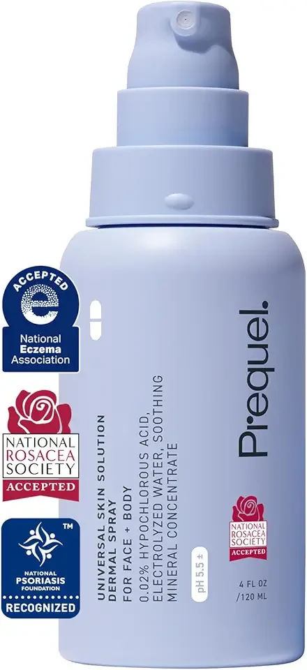Prequel Skin Universal Skin Solution Hypochlorous Acid Spray for Face and Body. Fine Mist HOCL Facial Cleanser and Dermal Spray with Minerals & Electrolyzed Water - pH-Stabilized Care. 4oz