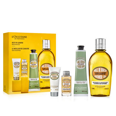 L'OCCITANE Almond Greatest Hits: Cleansing Shower & Supple Skin Oils, Moisturizer & Hand Cream, Purifies, Hydrates, Smooths Skin, Bath & Body Gift Set