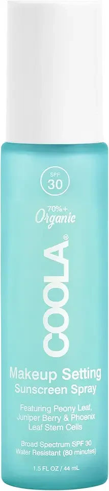 COOLA Organic Makeup Setting Spray with SPF 30, Hydrating Makeup Protection & Sunscreen made with Cucumber & Aloe Vera, Dermatologist Tested, Alcohol Free, 1.5 Fl Oz