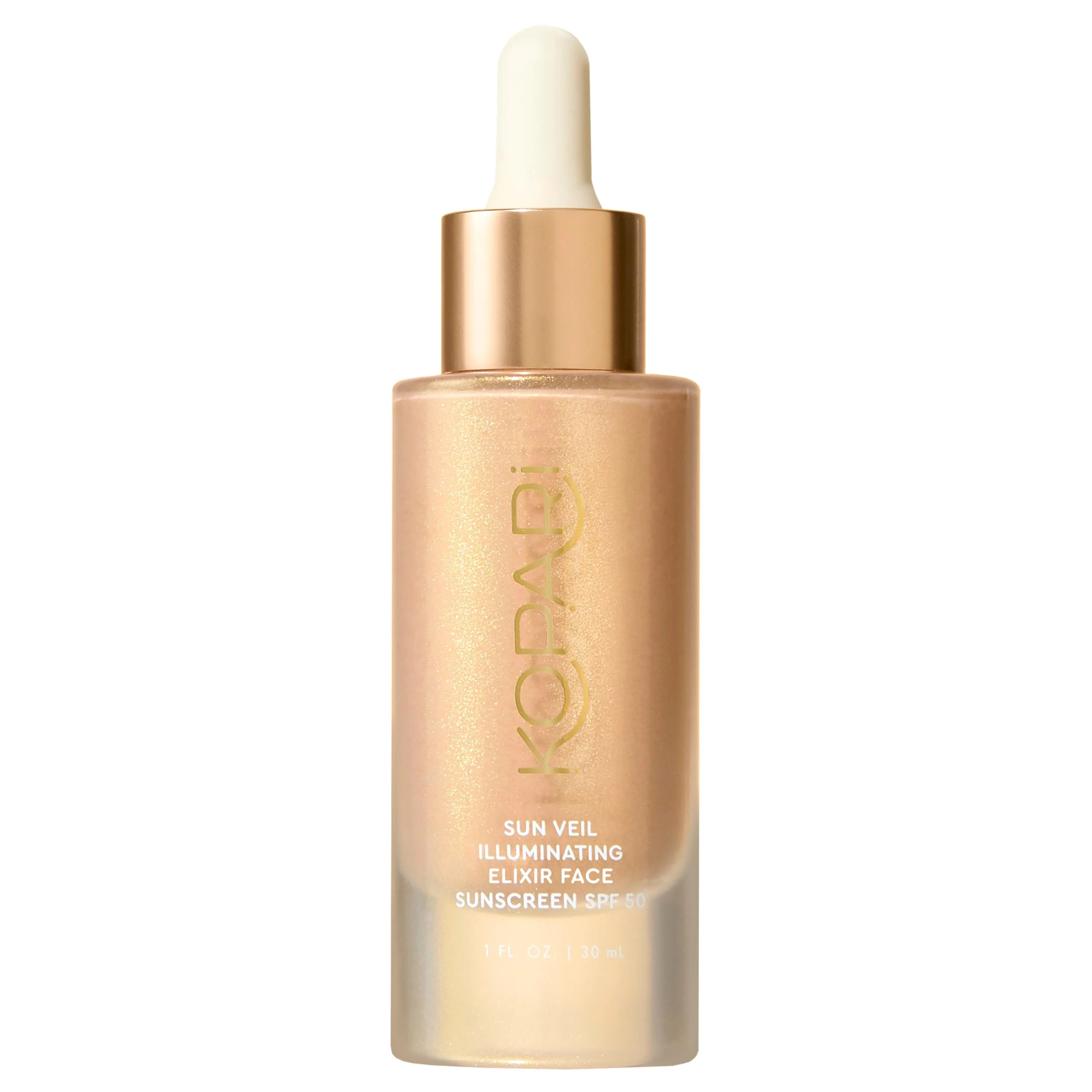 Kopari Sun Veil Illuminating Elixir Face Sunscreen SPF 38 | Lightweight Face Sunscreen with Shea Butter & Mica | Buildable Mineral SPF, Radiant Golden Glow Finish