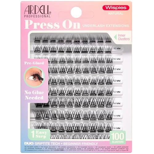 Ardell Press On Lashes Wispies Natural – Pre Glued Underlash Extensions, Wispy Lash Clusters, No Glue Needed, DIY Eyelash Cluster Extensions, 100 ct
